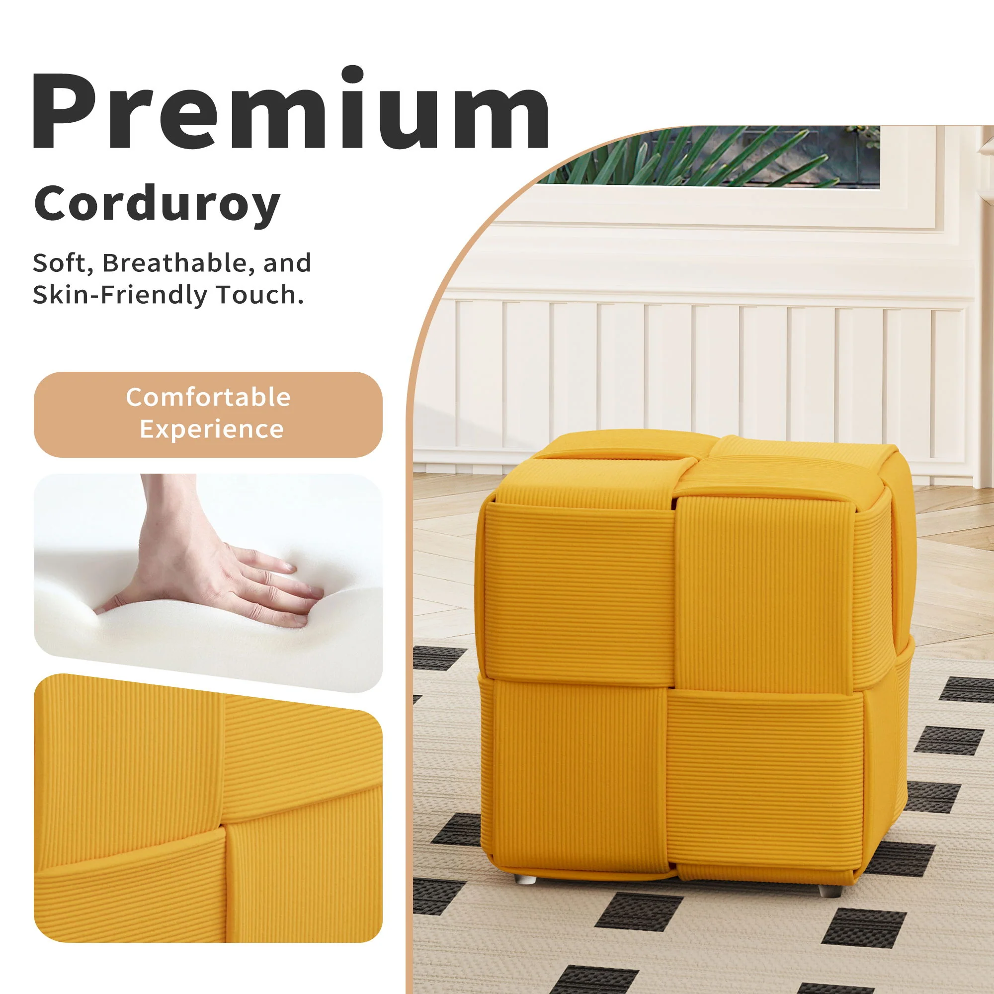 Modern Ottoman Foot Rest With Woven Design - Image 17