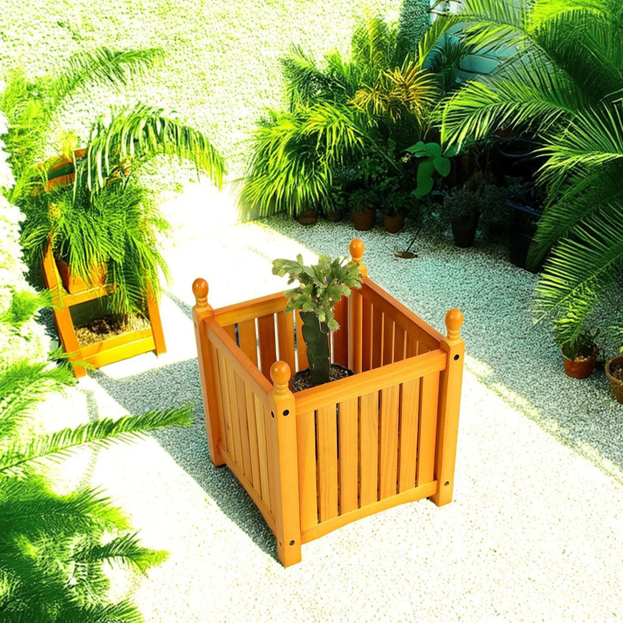 Square Outdoor Flower And Herb Pot - Teak - Image 7