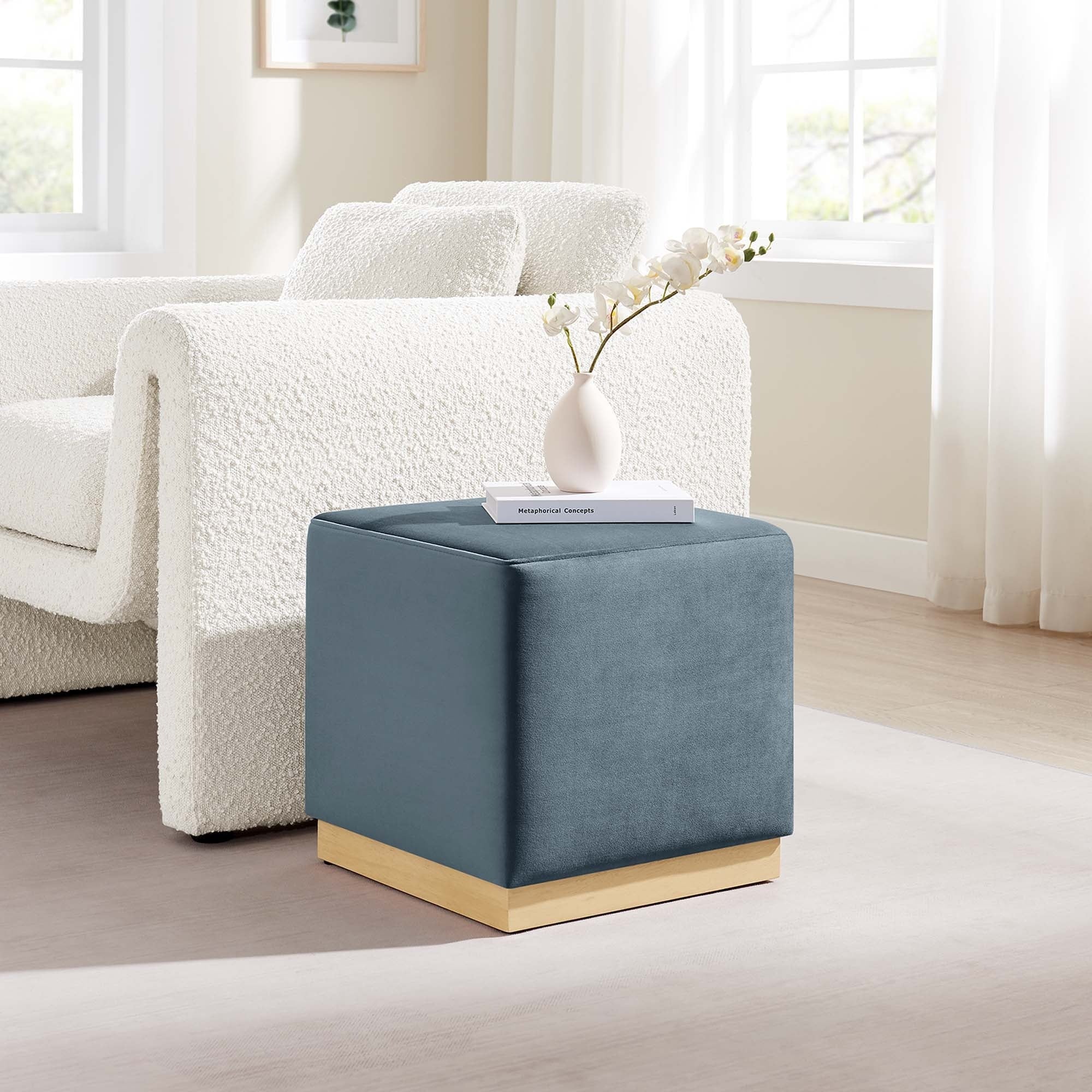 Square Performance Velvet Upholstered Ottoman – 17 Inch - Image 23