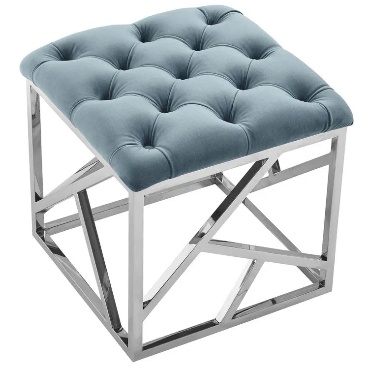 Tufted Velvet Ottoman with Silver Base – 18 Inch Square - Image 4