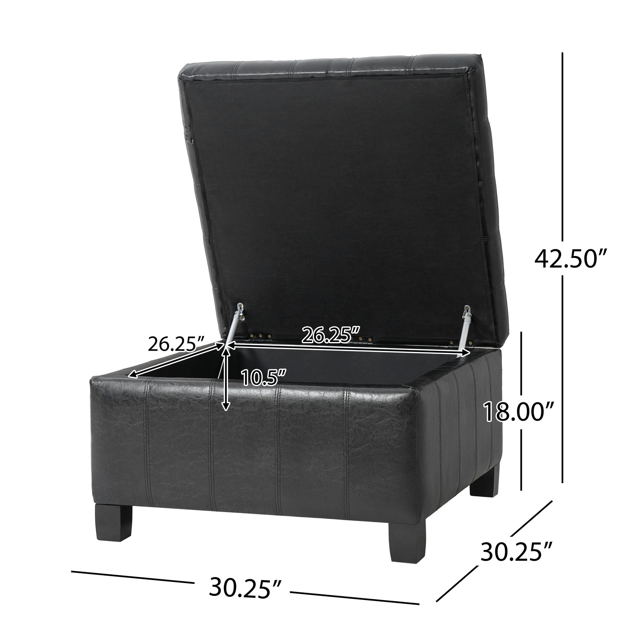 Square Tufted Indoor Ottoman With Lift-Top Storage - Image 10
