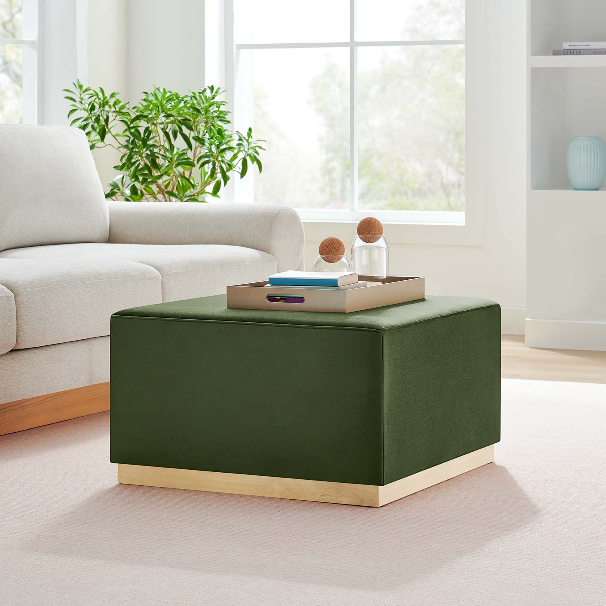 Square Velvet Upholstered Ottoman – Plinth Base 28 Inch - Image 35