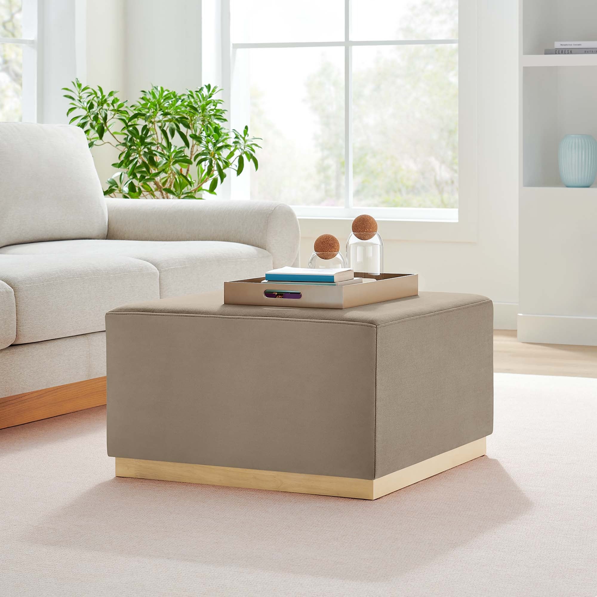 Square Velvet Upholstered Ottoman – Plinth Base 28 Inch - Image 44
