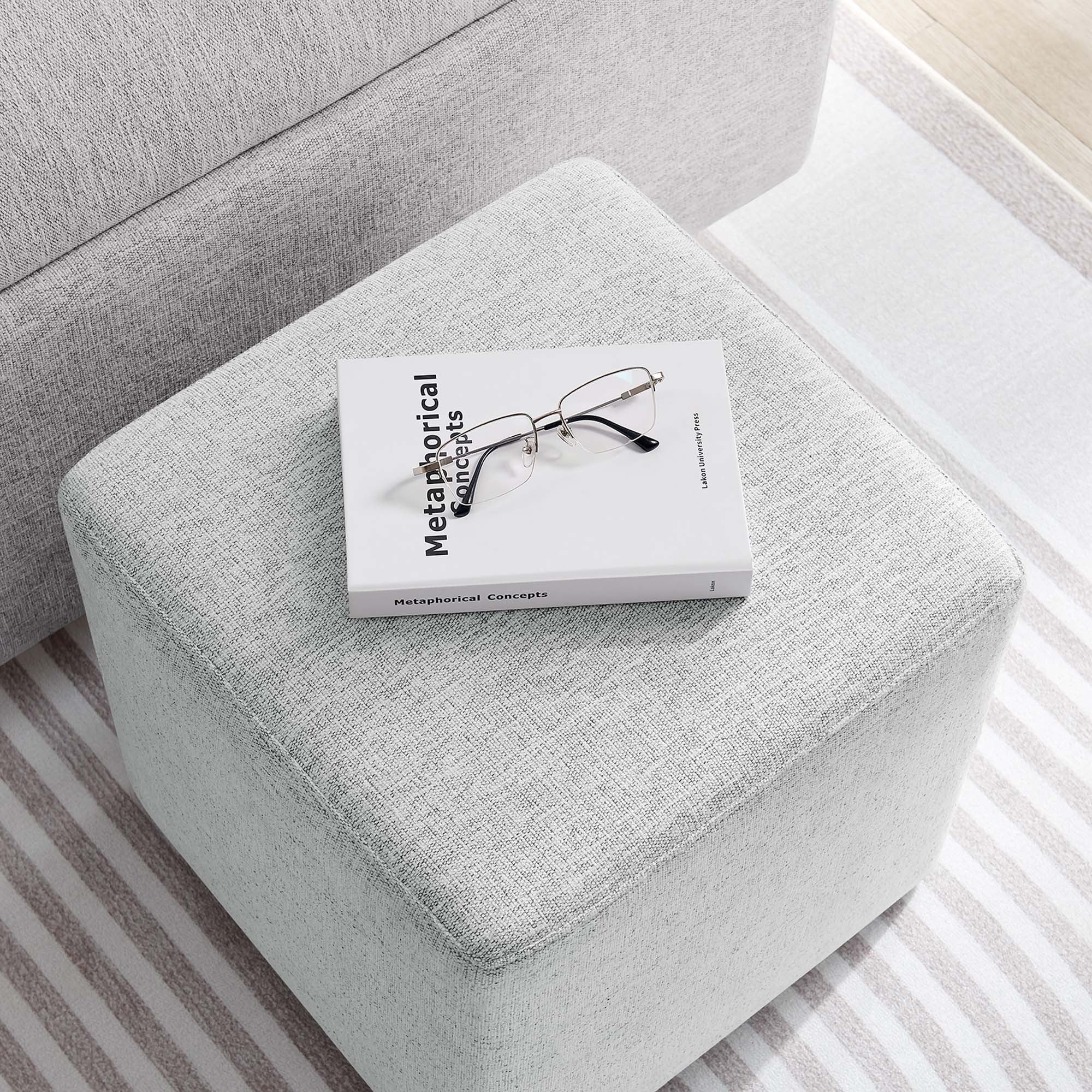 Square Woven Heathered Fabric Upholstered Ottoman – 17 Inch - Image 20