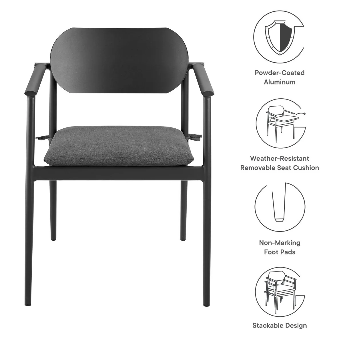 Stackable Aluminum Outdoor Dining Armchairs with Cushions for Patio, Garden - Image 12
