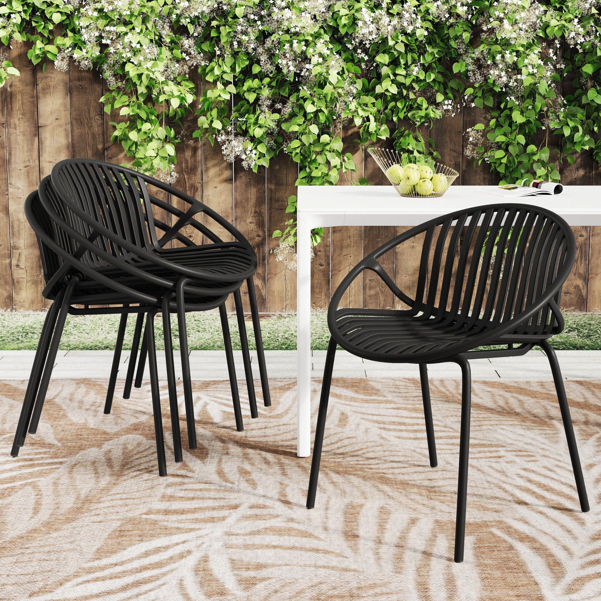 Stackable Outdoor Chairs With Breathable Plastic Backrest (Set of 2) - Image 5