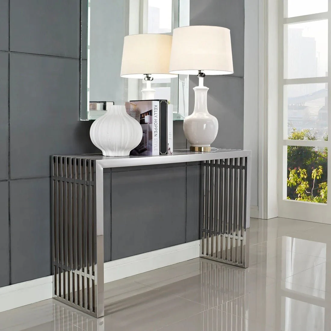 Stainless Steel Console Table – Tubular Frame 47 Inch - Image 4