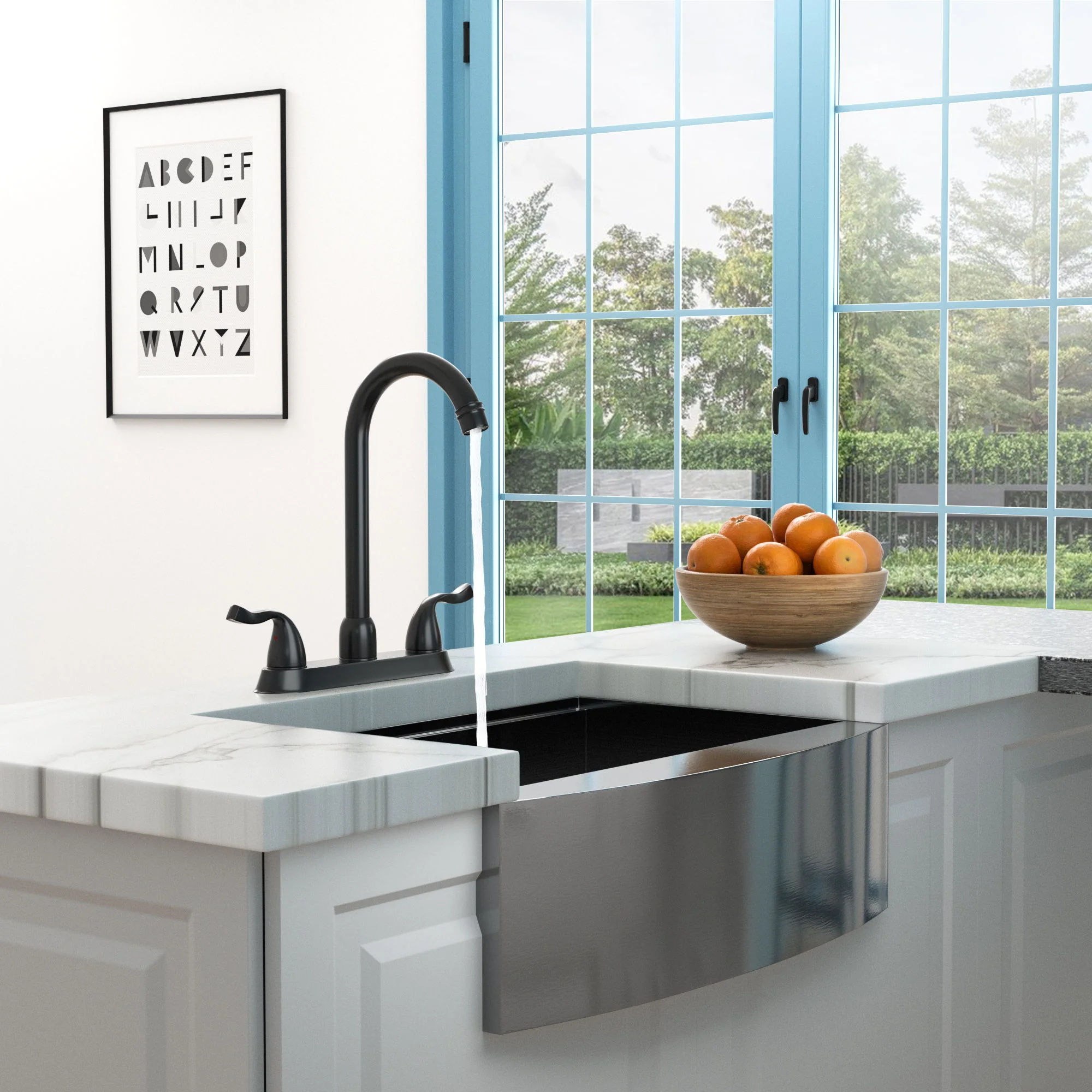 Stainless Steel Kitchen Sink Faucet With 2 Handles, 3 Hole Installation - Image 4