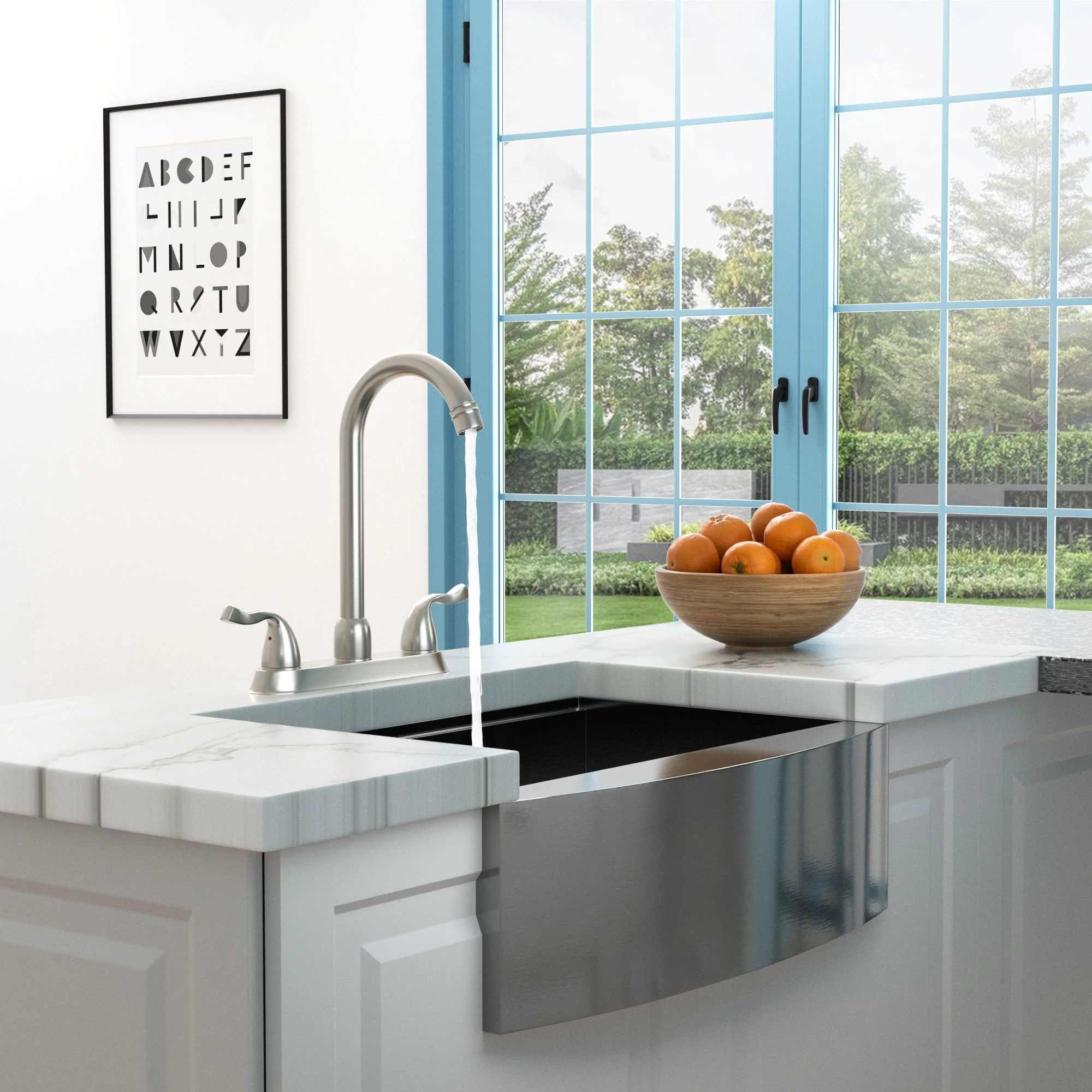 Stainless Steel Kitchen Sink Faucet With 2 Handles, 3 Hole Installation - Image 6