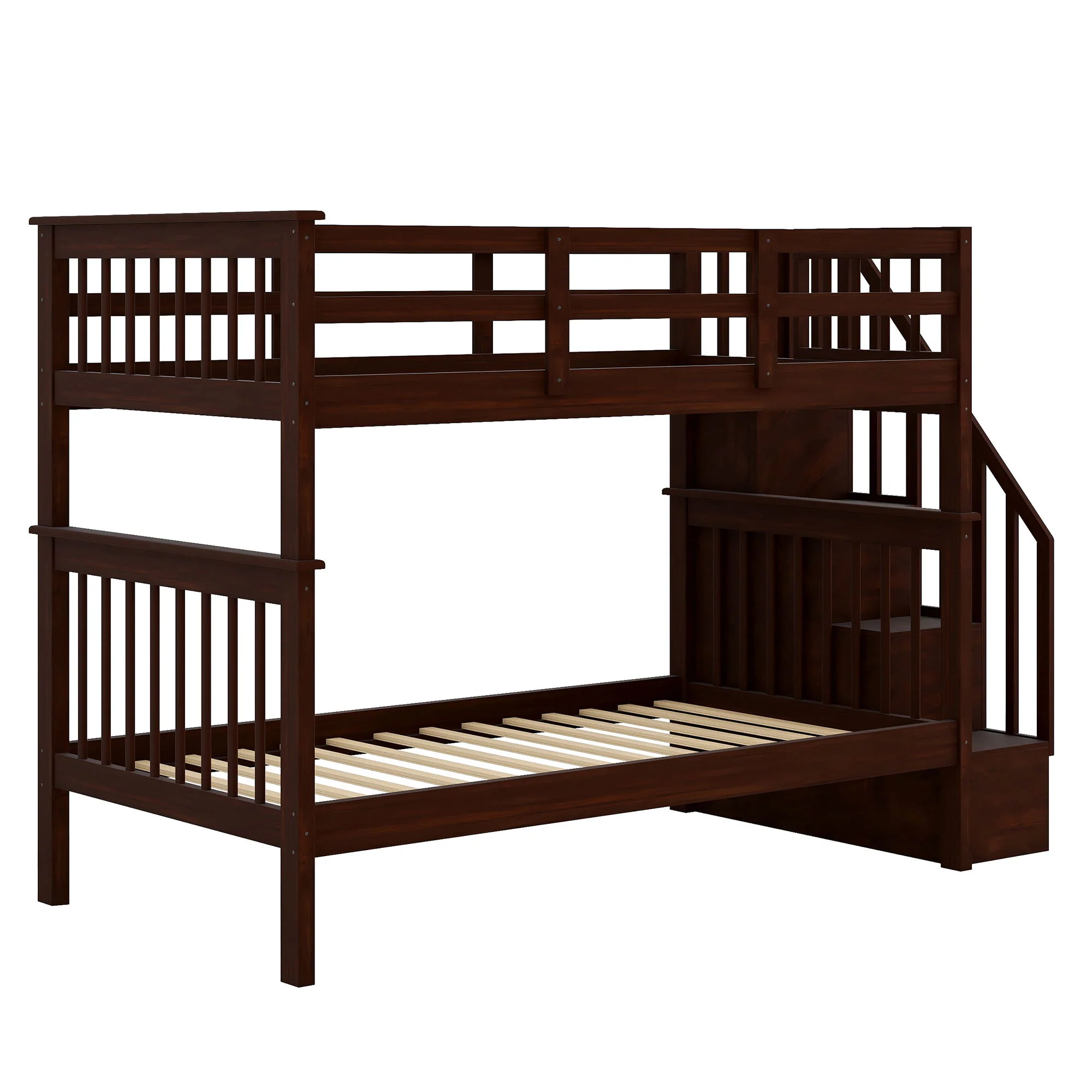 Stairway Bunk Bed With Storage And Guard Rail For Bedroom - Image 58