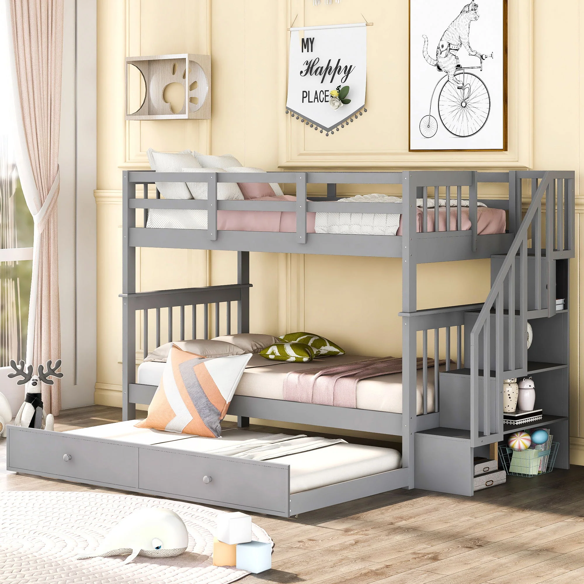 Stairway Bunk Bed With Storage And Guard Rail For Bedroom - Image 9
