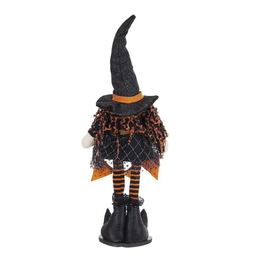 Standing Gnome With Banner & Spring Body, For Halloween Decor - Black / Orange / White - Image 4