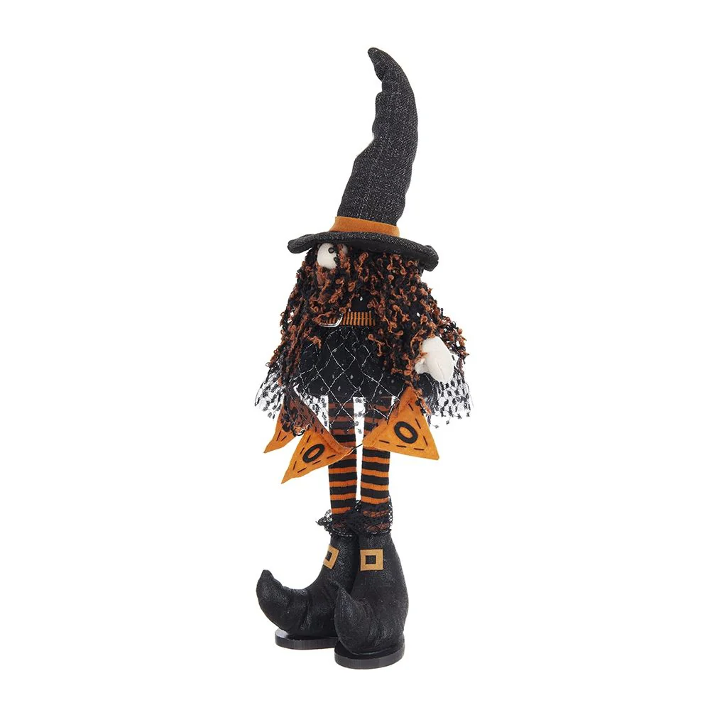 Standing Gnome With Banner & Spring Body, For Halloween Decor - Black / Orange / White - Image 5