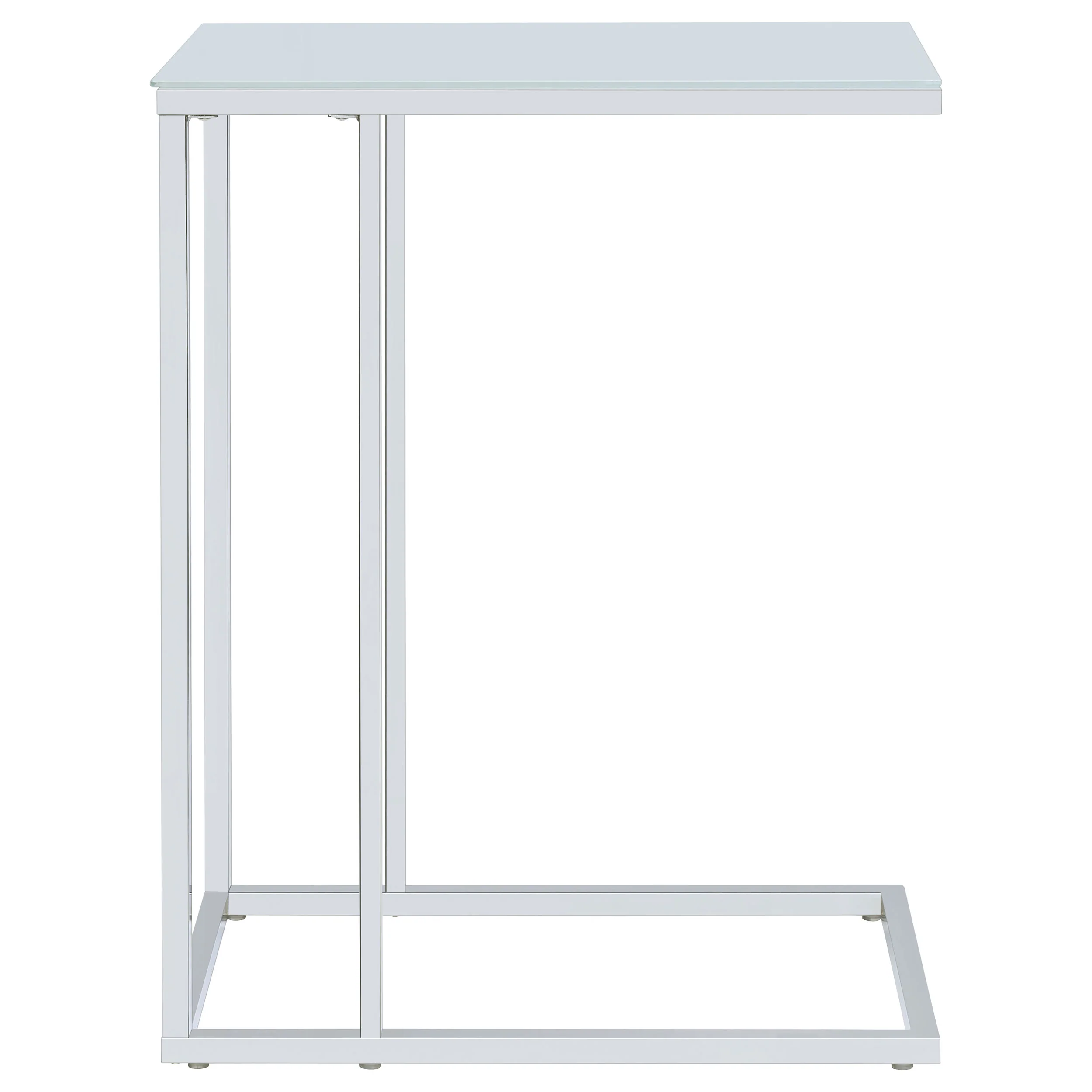 Stella White Glass Top C-Shaped Sofa Side Table Chrome - Image 2