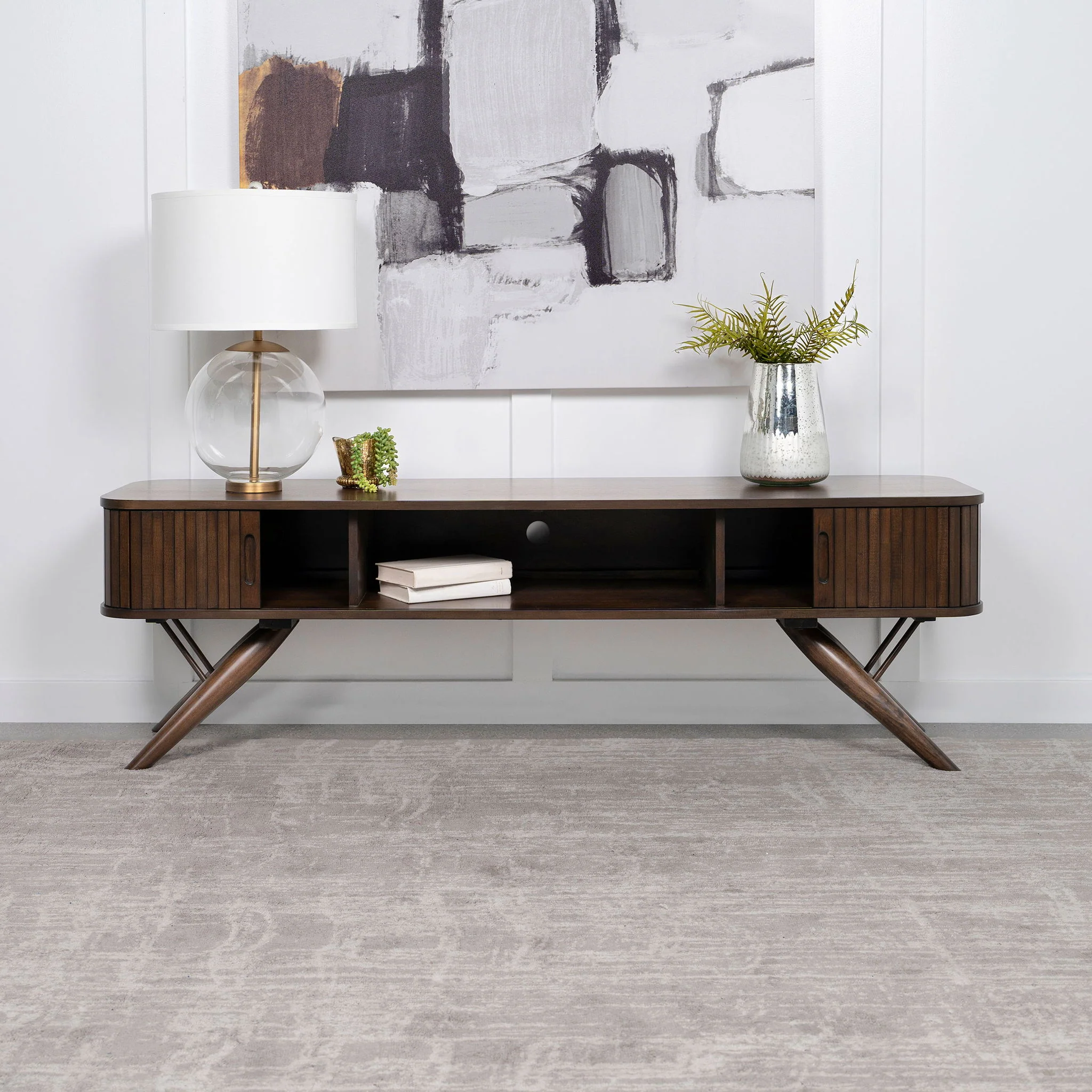 Stewart - TV Stand With Sliding Doors - Walnut - Image 6