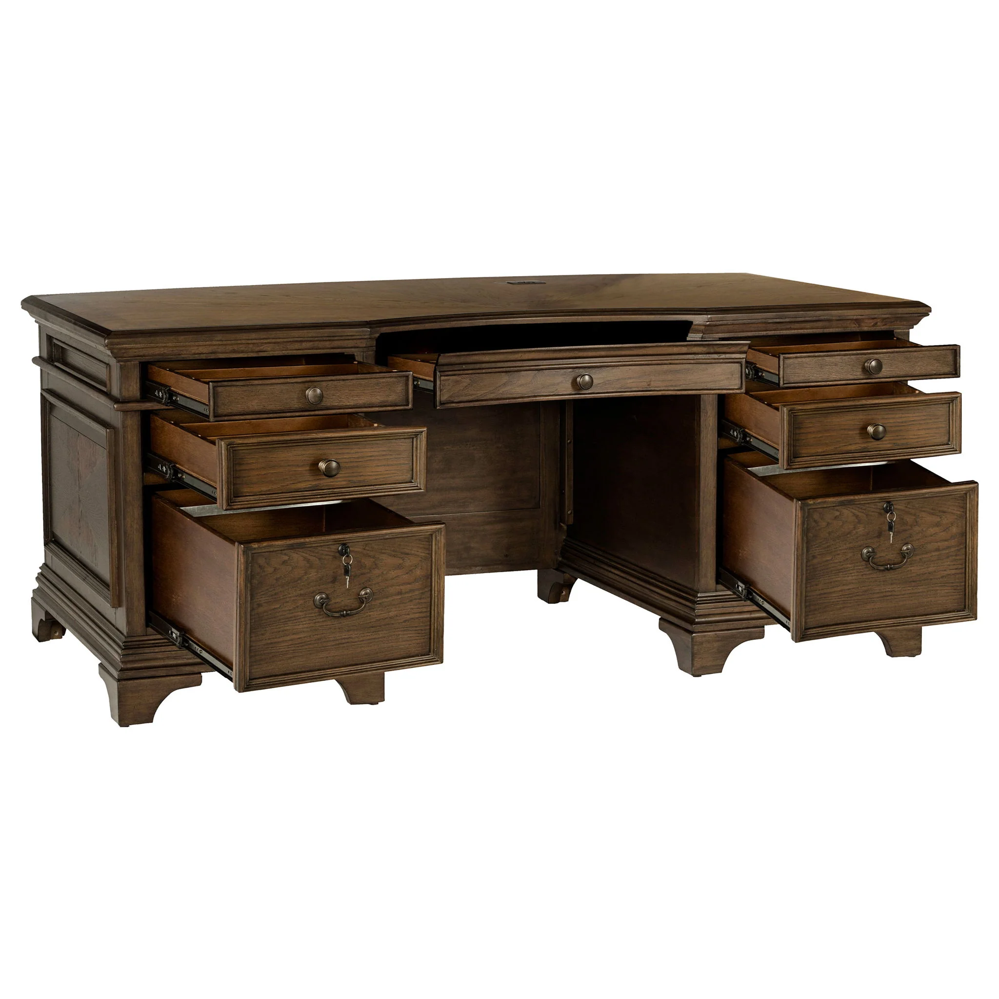 Stigham - 7 Drawer Executive Desk With Lockable File Cabinets - Oak - Image 5