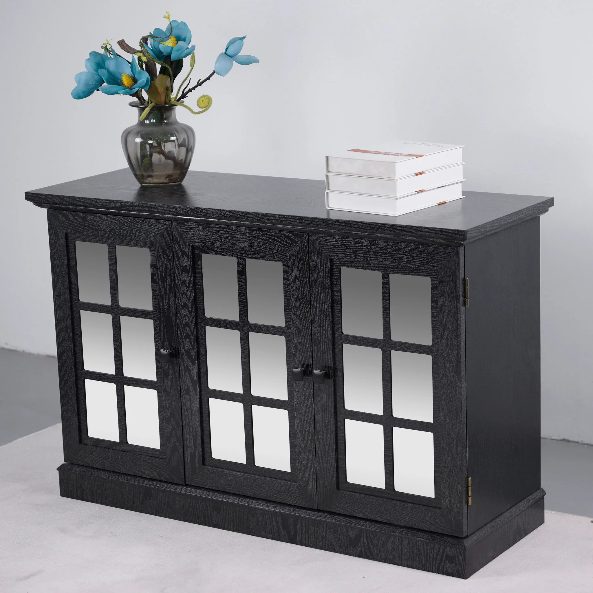 Storage Cabinet With 3 Mirrored Acrylic Doors, Adjustable Shelves - Image 15