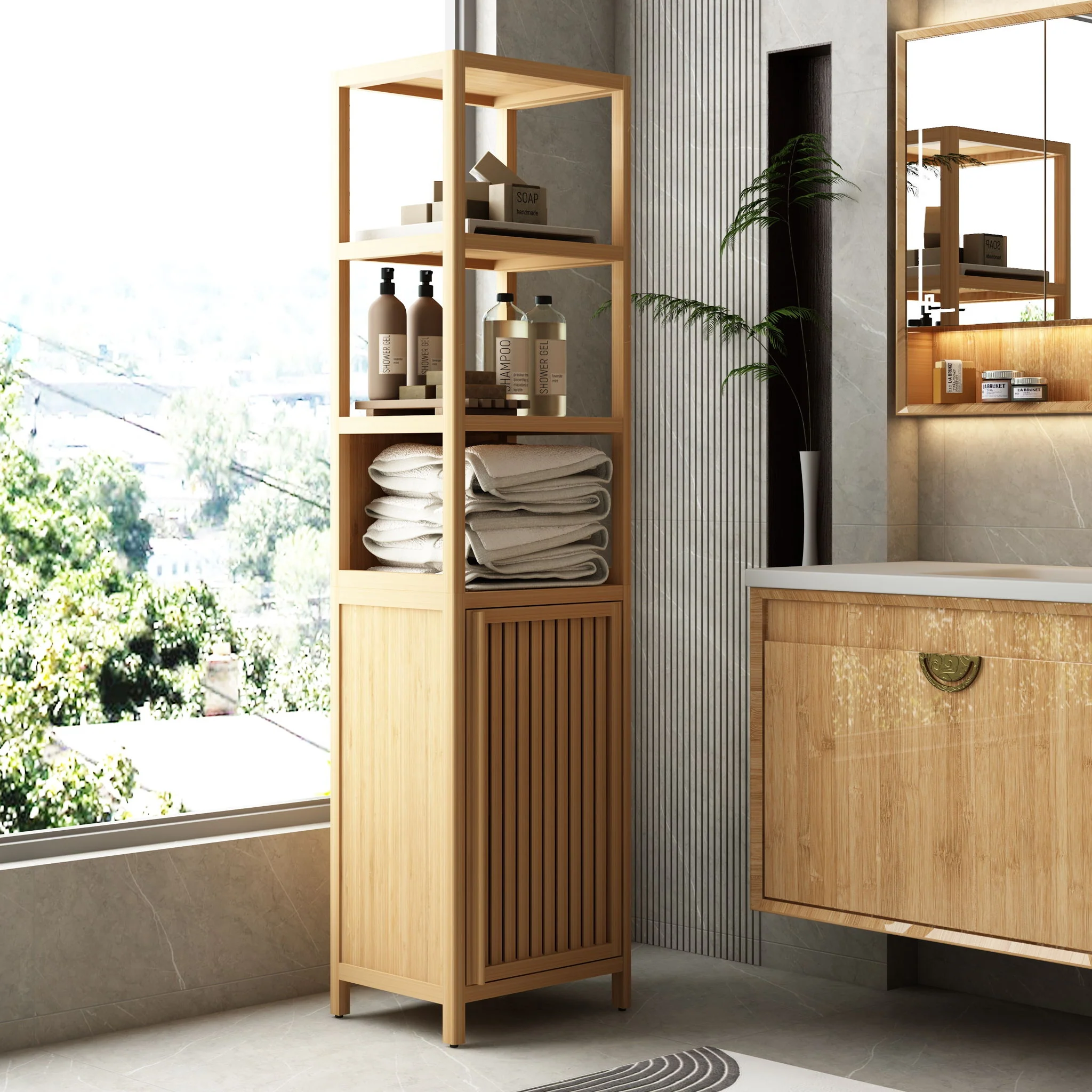 Storage Cabinet With Tall Tower, Multifunctional For Bathroom - Image 21