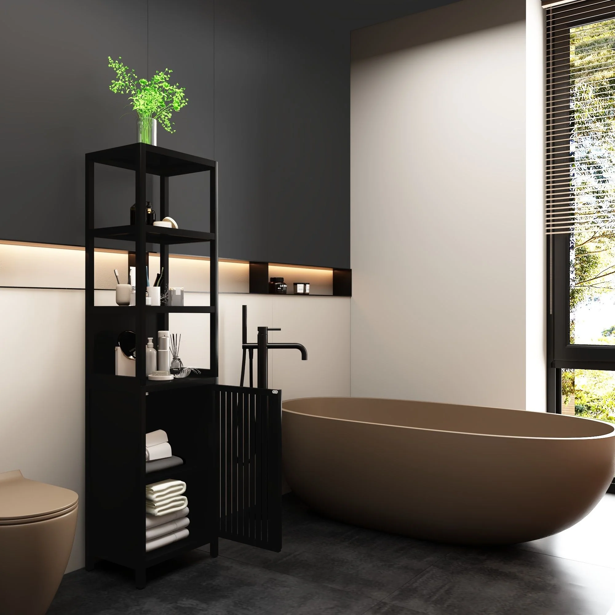 Storage Cabinet With Tall Tower, Multifunctional For Bathroom - Image 8