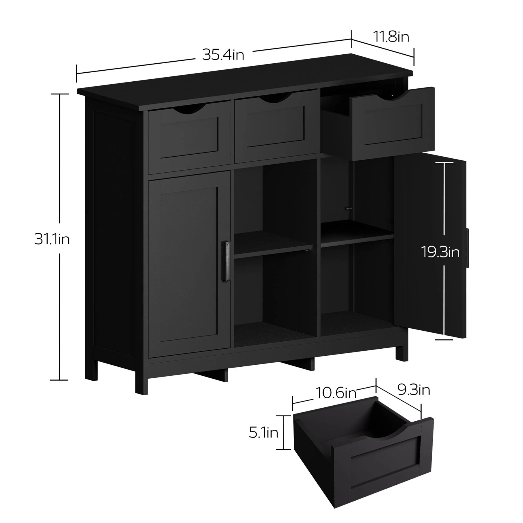 Storage Cabinet Wooden Floor Accent 31in x 12in with Drawers Shelves - Image 5