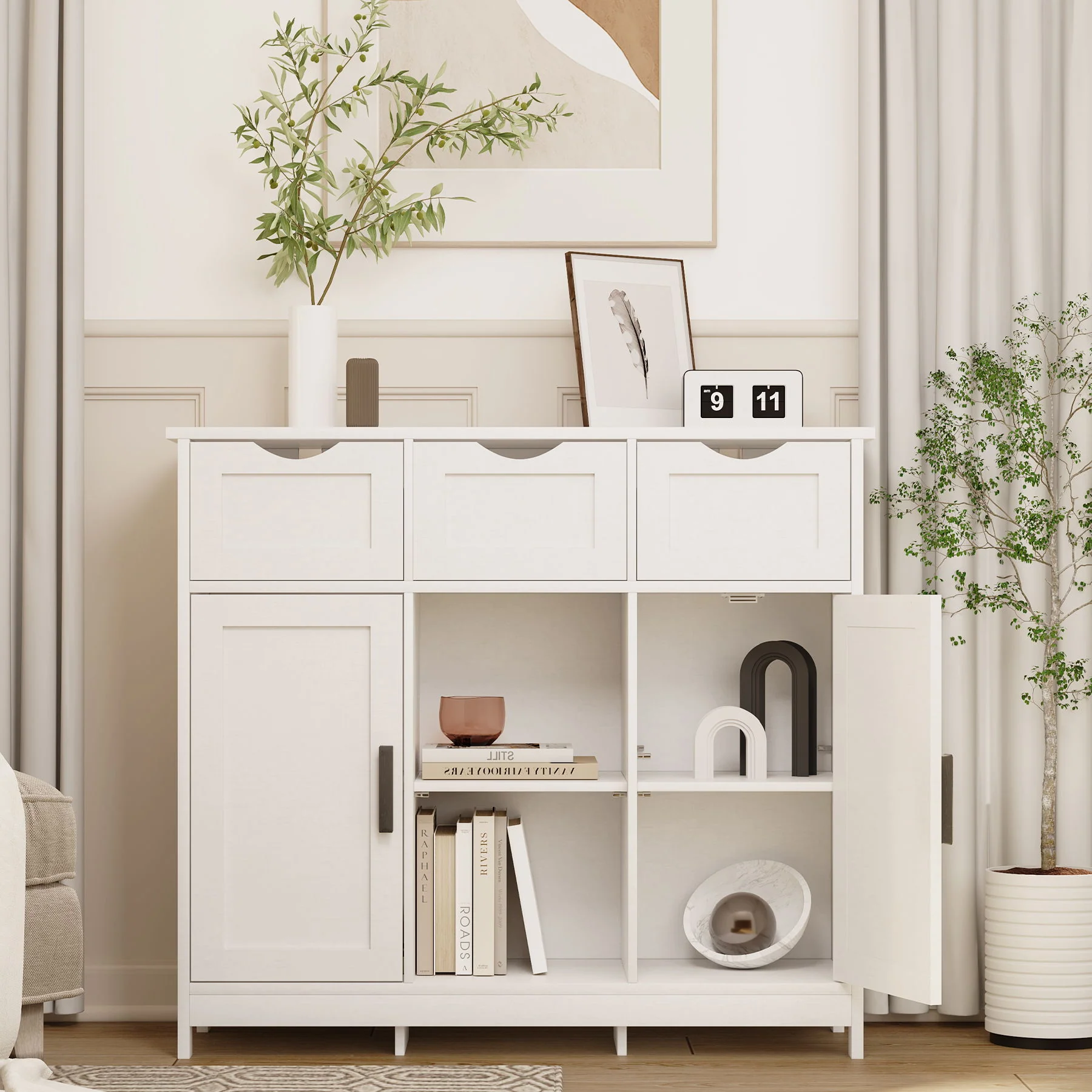 Storage Cabinet Wooden Floor Accent 31in x 12in with Drawers Shelves - Image 6