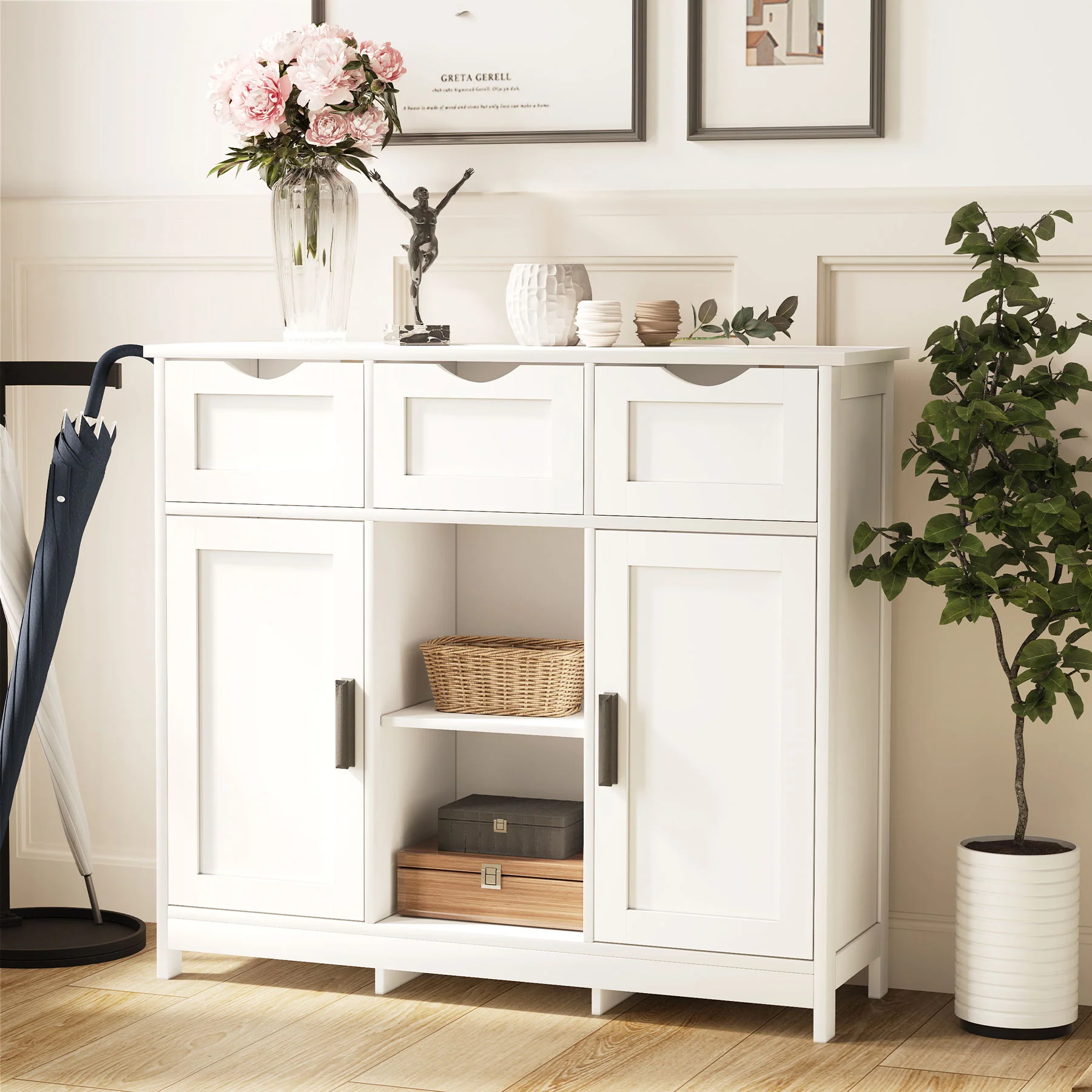 Storage Cabinet Wooden Floor Accent 31in x 12in with Drawers Shelves - Image 7