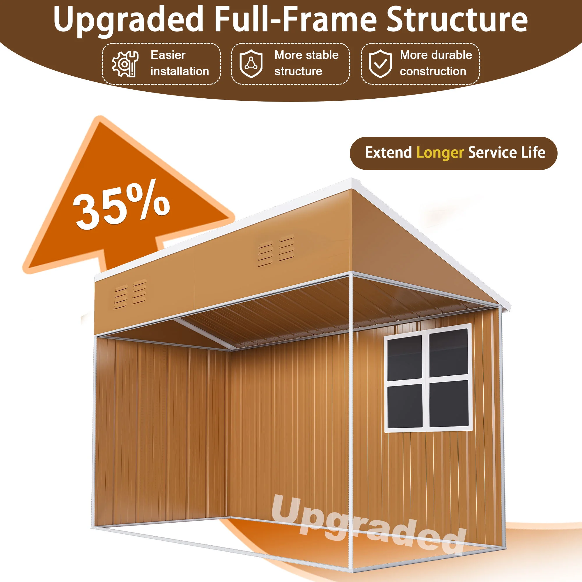Storage Shed Garden Building Heavy Duty Weatherproof Iron 8x4ft Brown - Image 9