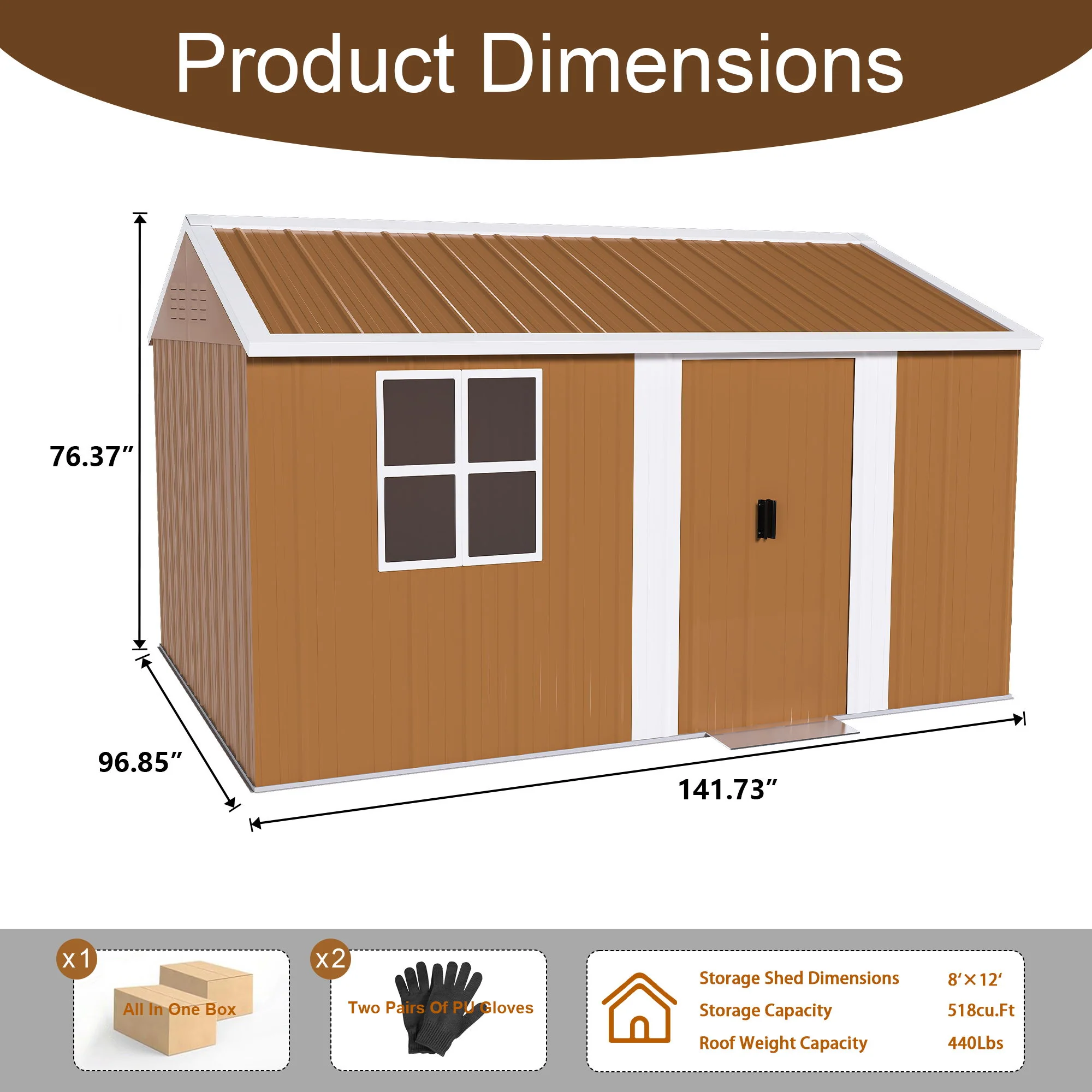 Storage Shed With Windows, Lockable Door & Ventilation For Backyard Tool Organization - Brown - Image 3