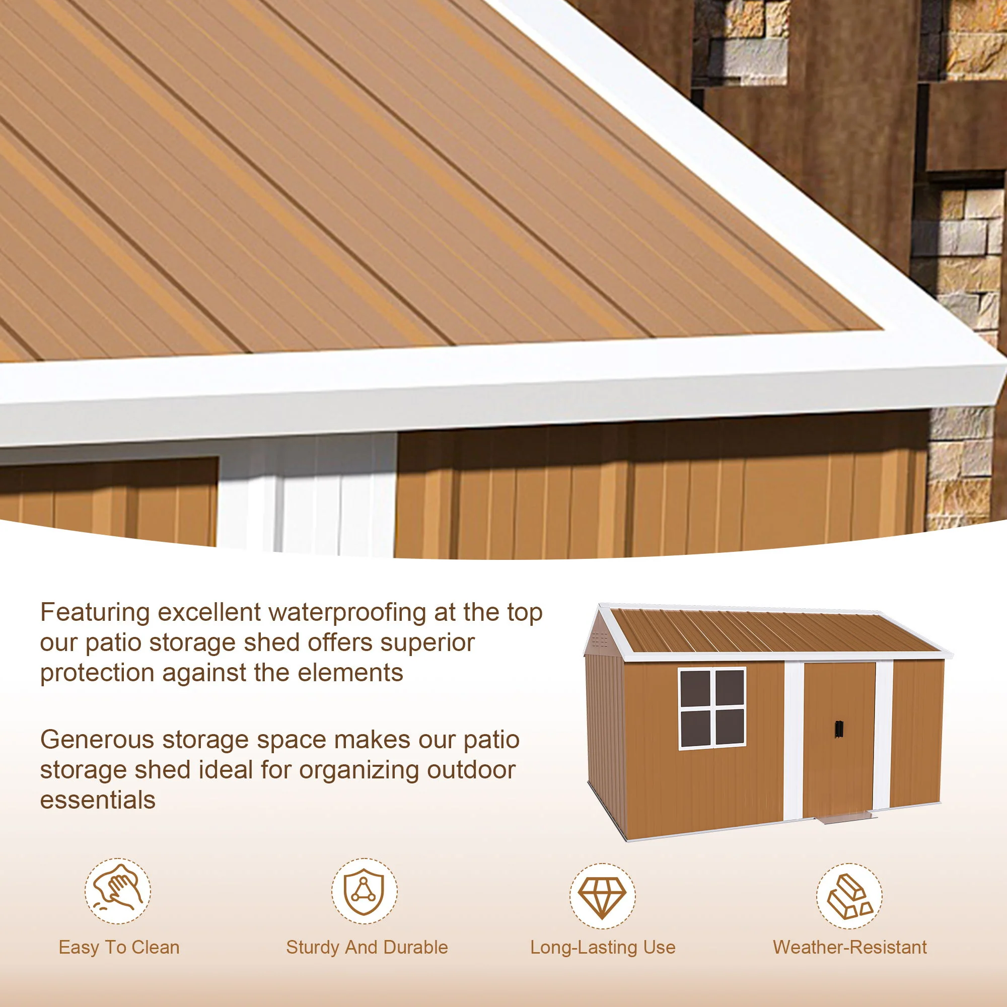 Storage Shed With Windows, Lockable Door & Ventilation For Backyard Tool Organization - Brown - Image 7