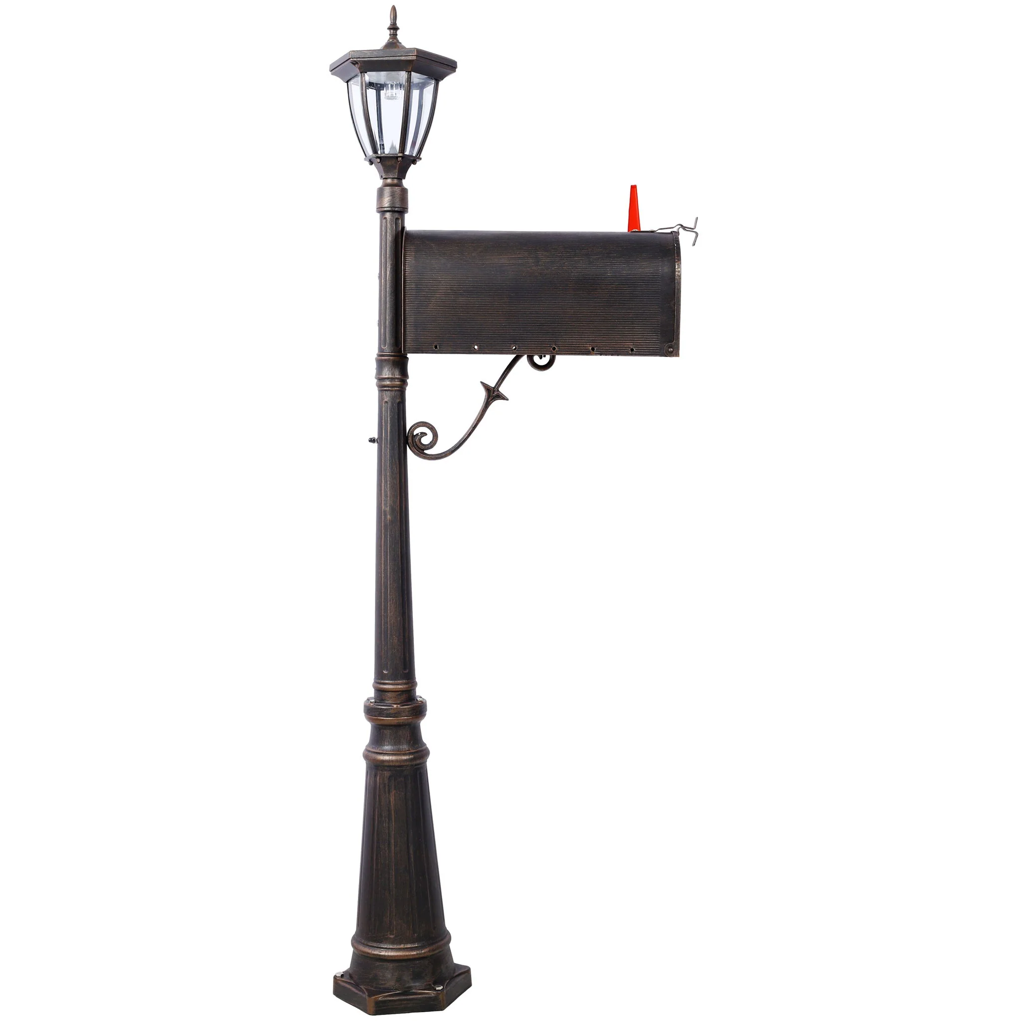 Stratford - Heavy Duty Cast Aluminum Mailbox With Post And Solar Light, Fluted Base, Decorative Modern Mailbox - Brown - Image 6