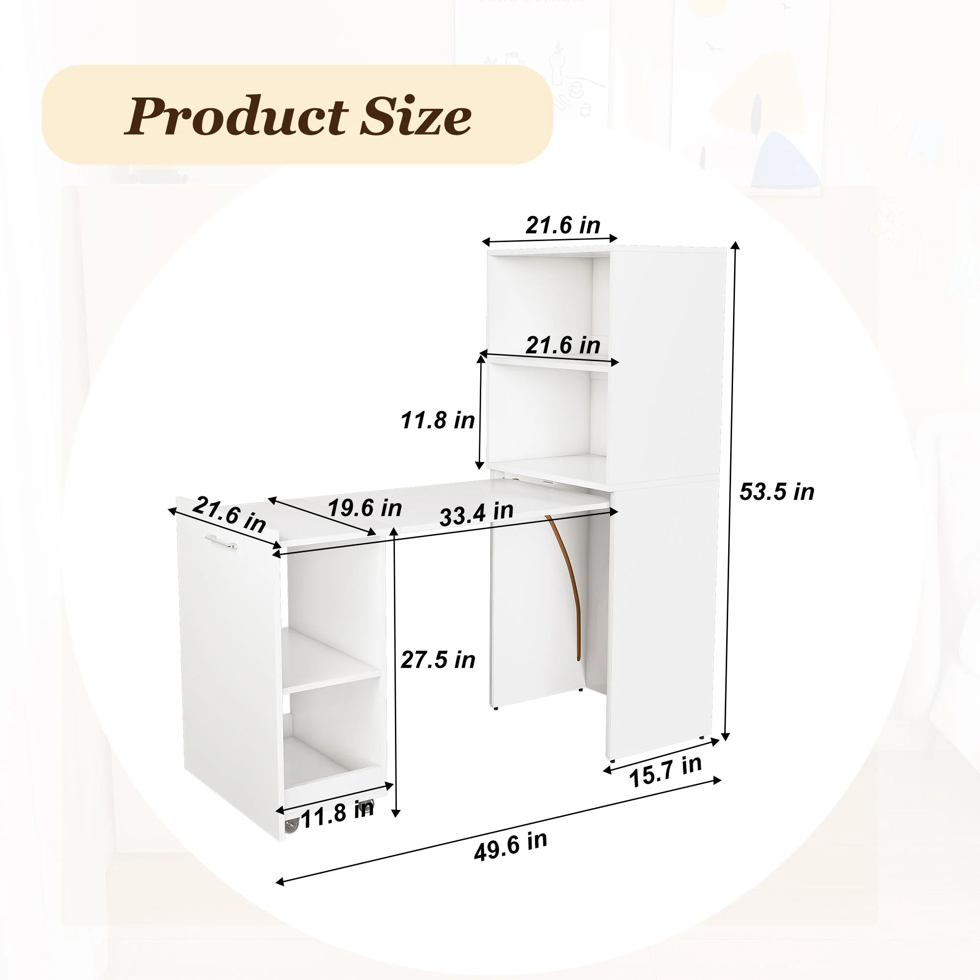 Stretchable Office Desk With Storage Shelves And Mobile Wheels - Image 3