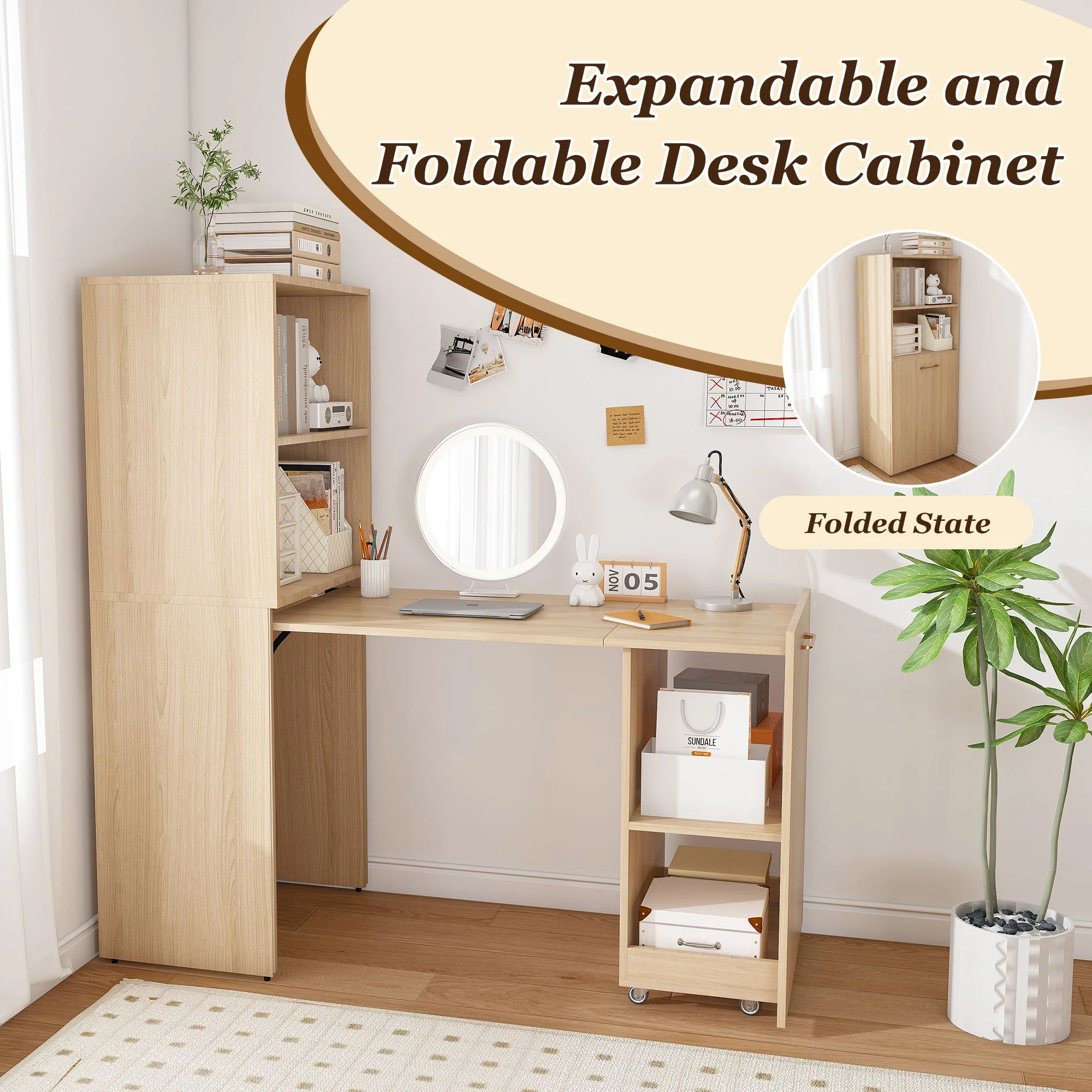 Stretchable Office Desk With Storage Shelves And Mobile Wheels - Image 4
