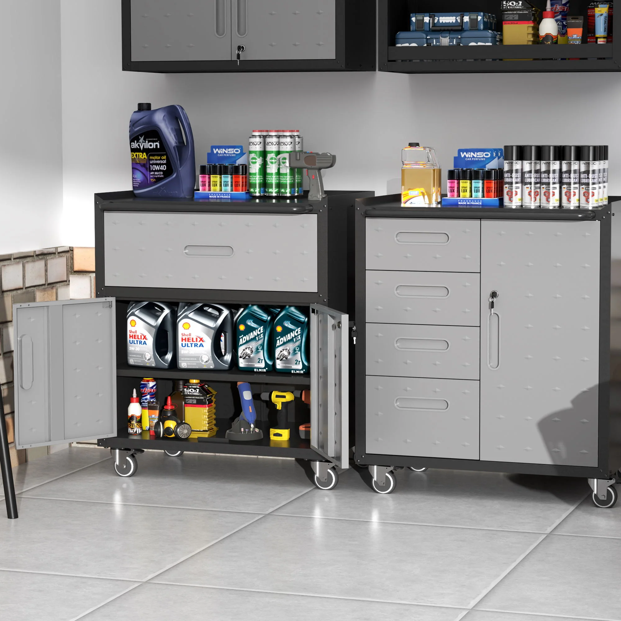 Sturdy And Durable Metal Tool Cabinet For Garage With Wheels Mobile Heavy Duty Storage Cabinet With 1 Drawer And 2 Locking Doors - Image 13