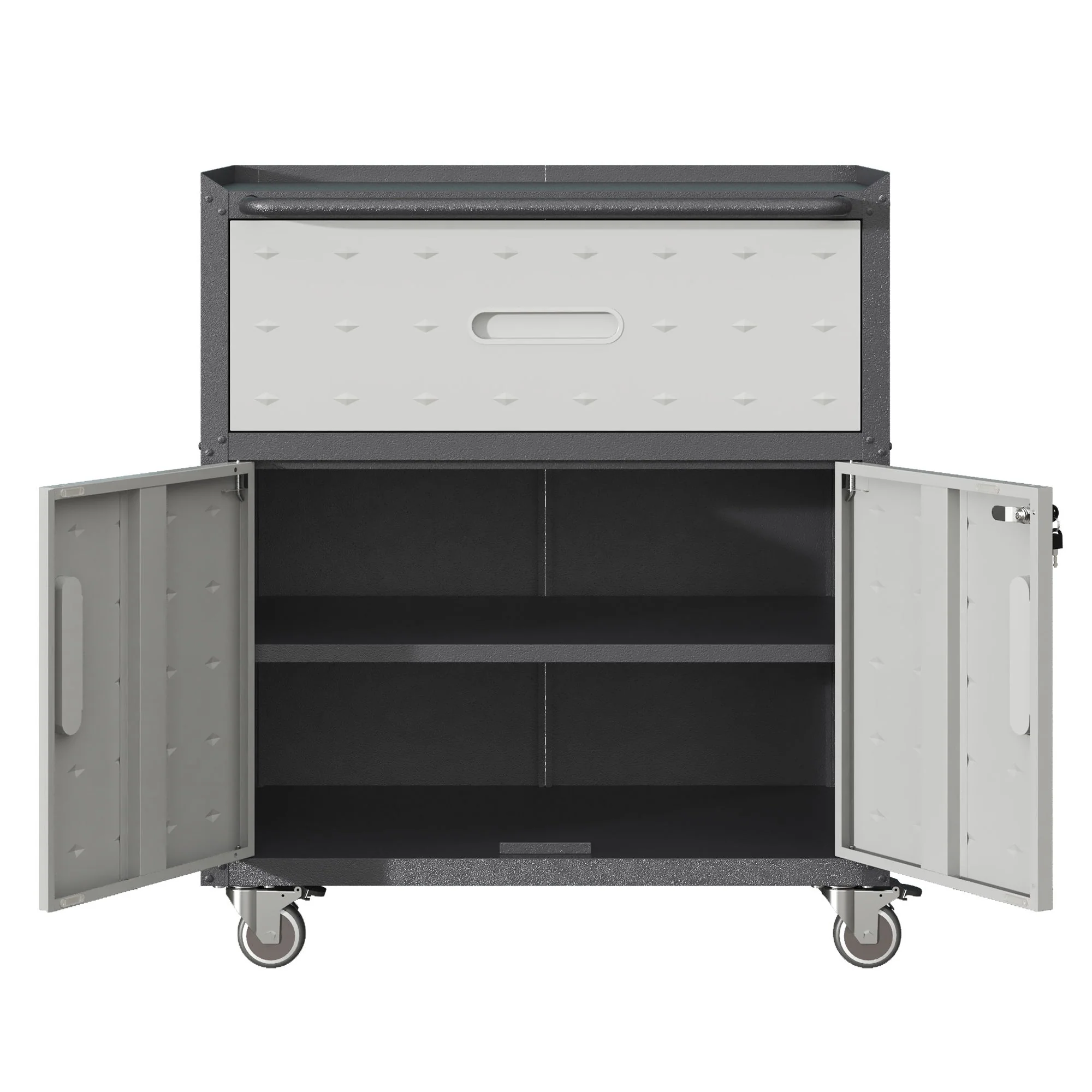 Sturdy And Durable Metal Tool Cabinet For Garage With Wheels Mobile Heavy Duty Storage Cabinet With 1 Drawer And 2 Locking Doors - Image 14