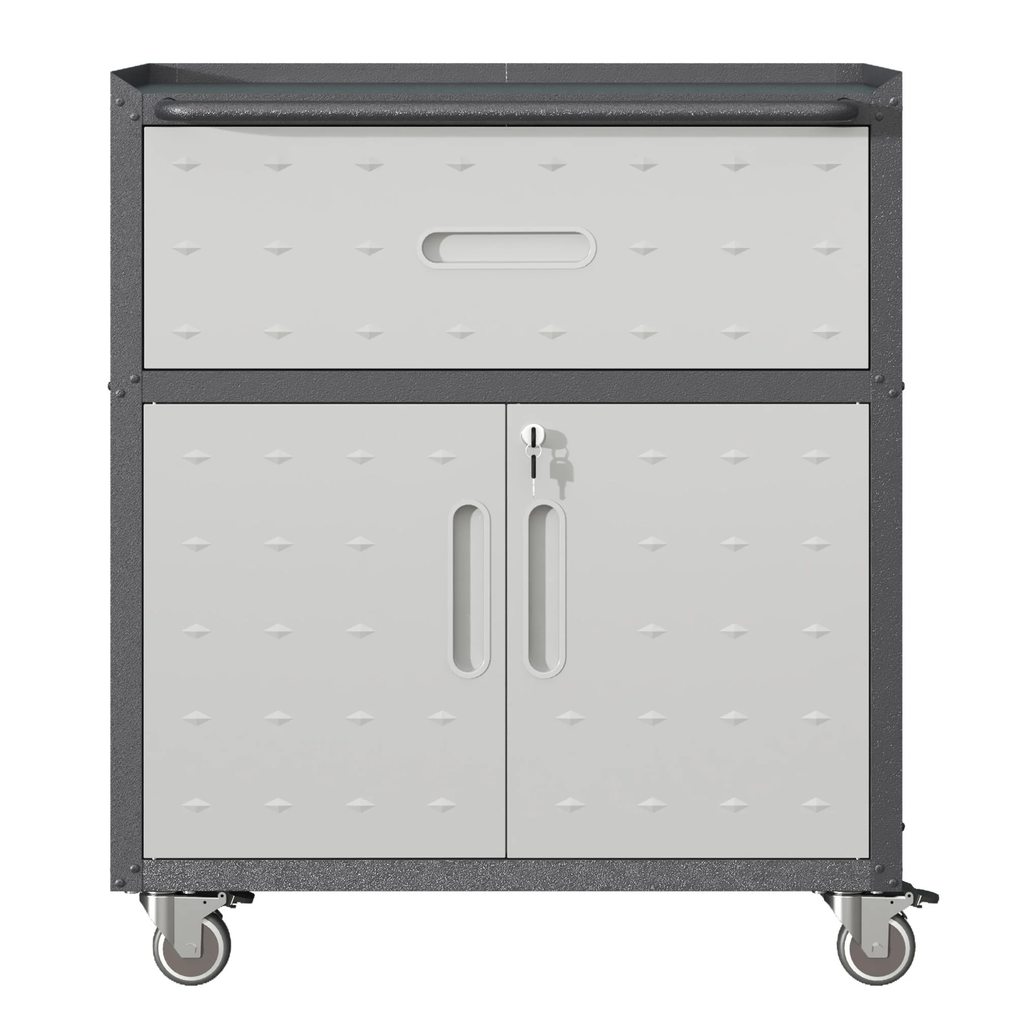 Sturdy And Durable Metal Tool Cabinet For Garage With Wheels Mobile Heavy Duty Storage Cabinet With 1 Drawer And 2 Locking Doors - Image 7