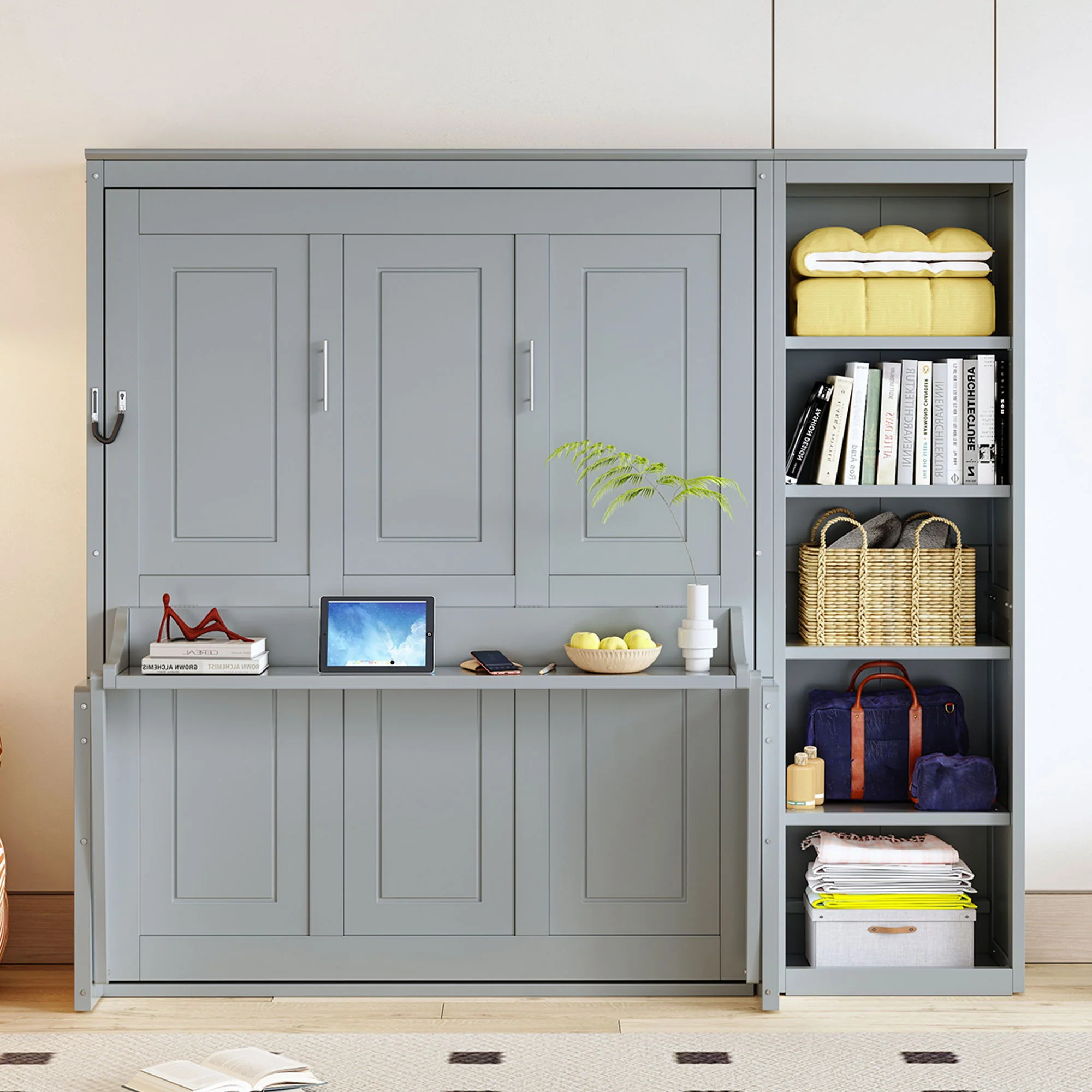 Sturdy Murphy Bed With Desk And Bookshelf - Image 6