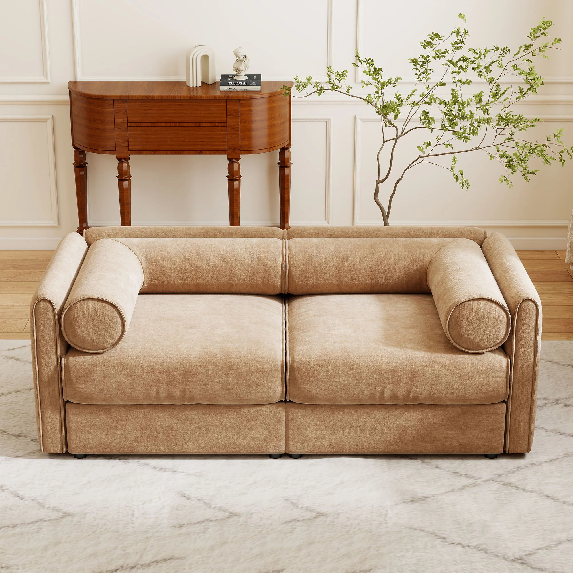 Stylish Sofa With Storage Seat And Cylindrical Backrest - Image 18