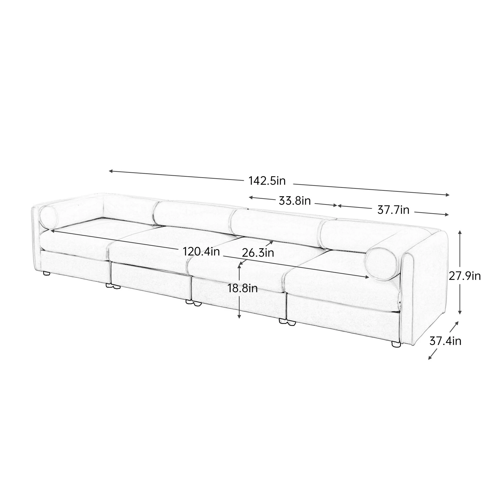 Stylish Sofa With Storage Seat And Cylindrical Backrest - Image 25