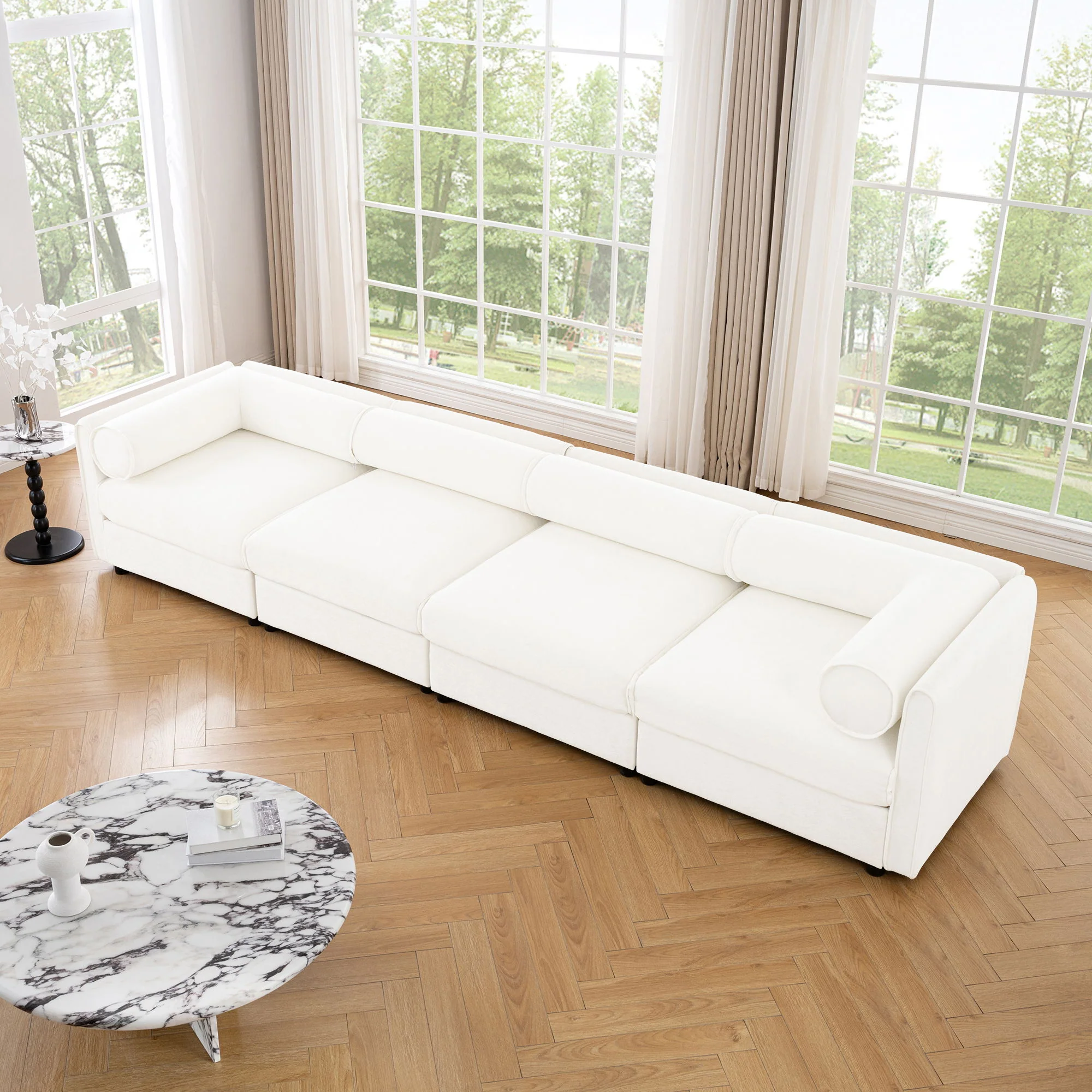 Stylish Sofa With Storage Seat And Cylindrical Backrest - Image 45