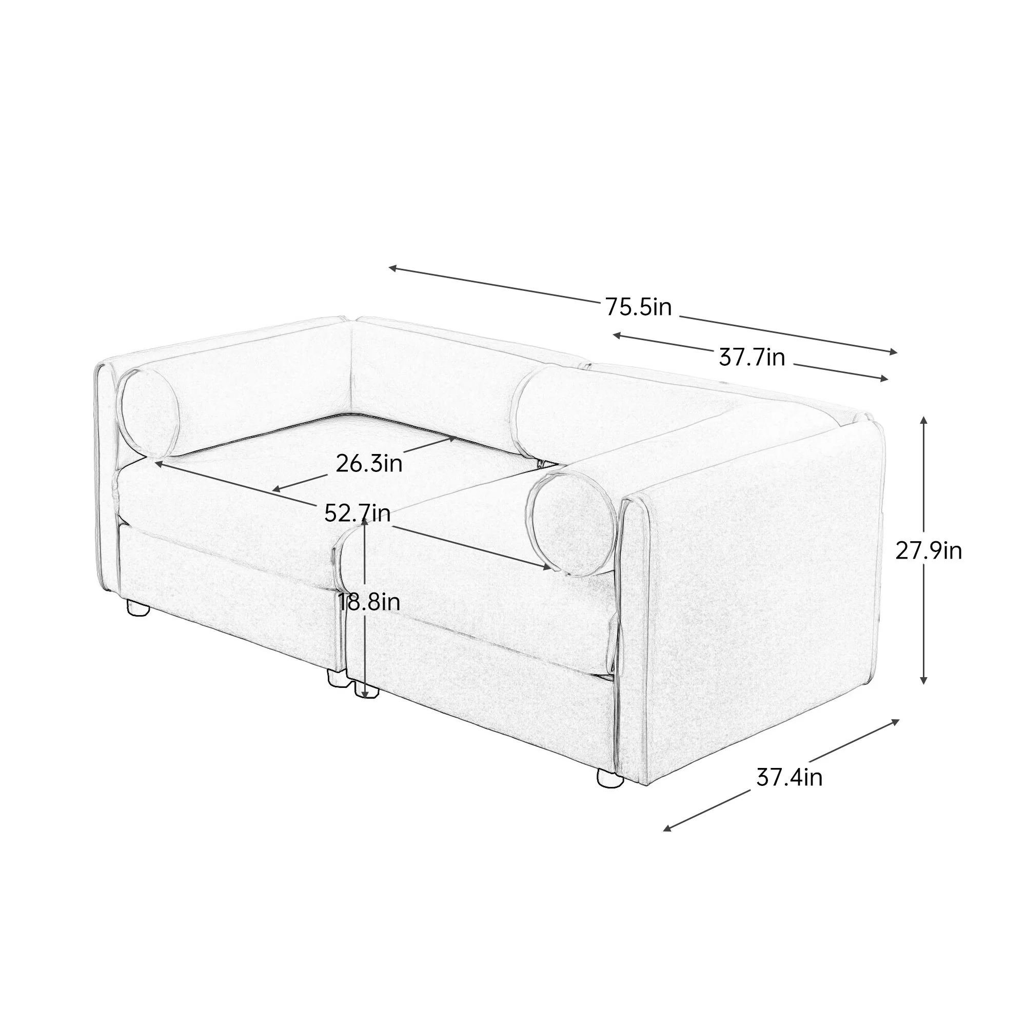 Stylish Sofa With Storage Seat And Cylindrical Backrest - Image 55
