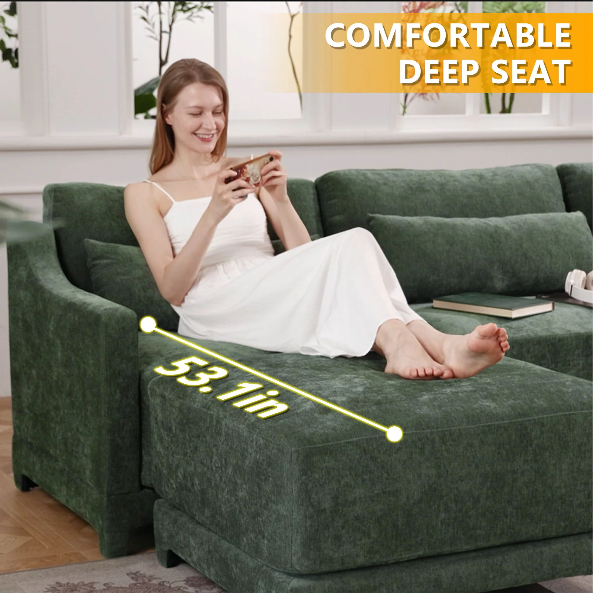 Stylish Sofa With Ottoman And Lumbar Pillows, Ergonomic Design - Image 31