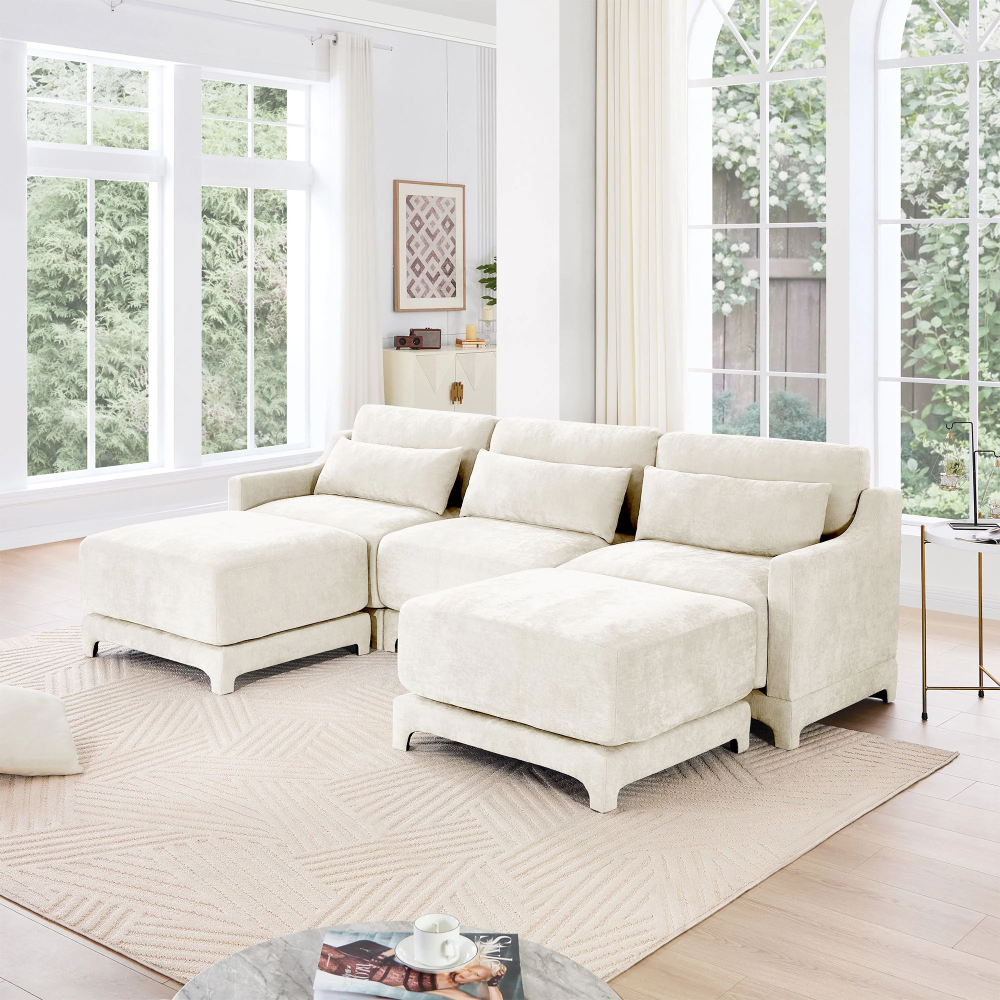 Stylish Sofa With Ottoman And Lumbar Pillows, Ergonomic Design - Image 33