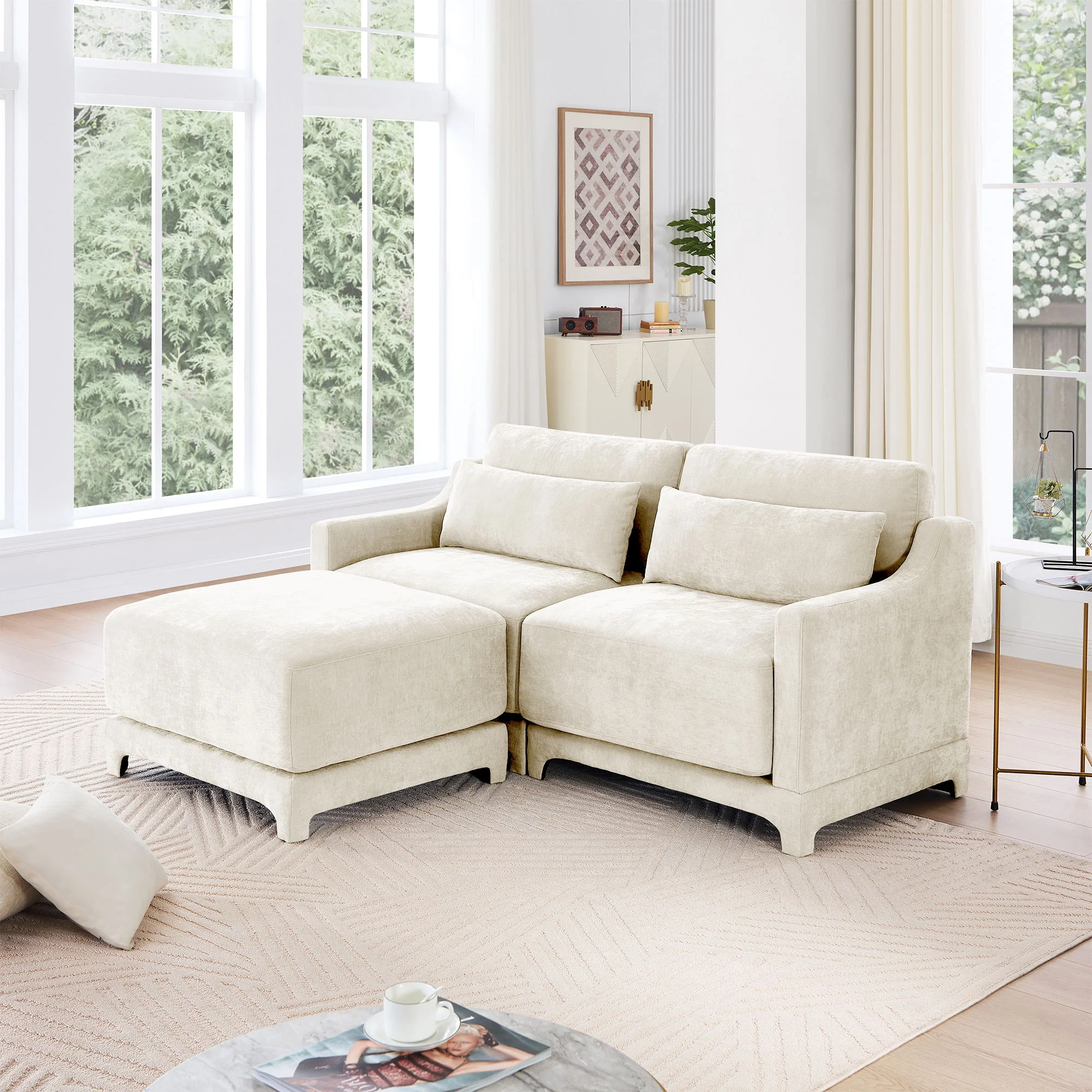 Stylish Sofa With Ottoman And Lumbar Pillows, Ergonomic Design - Image 42