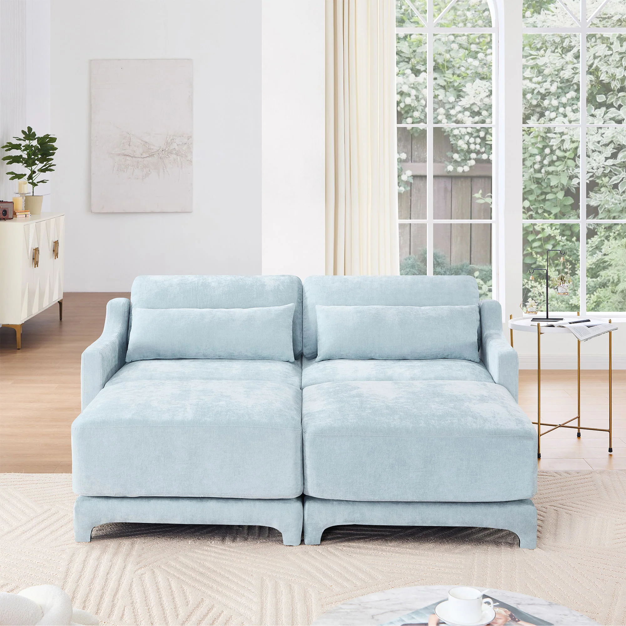Stylish Sofa With Ottoman And Lumbar Pillows, Ergonomic Design - Image 86