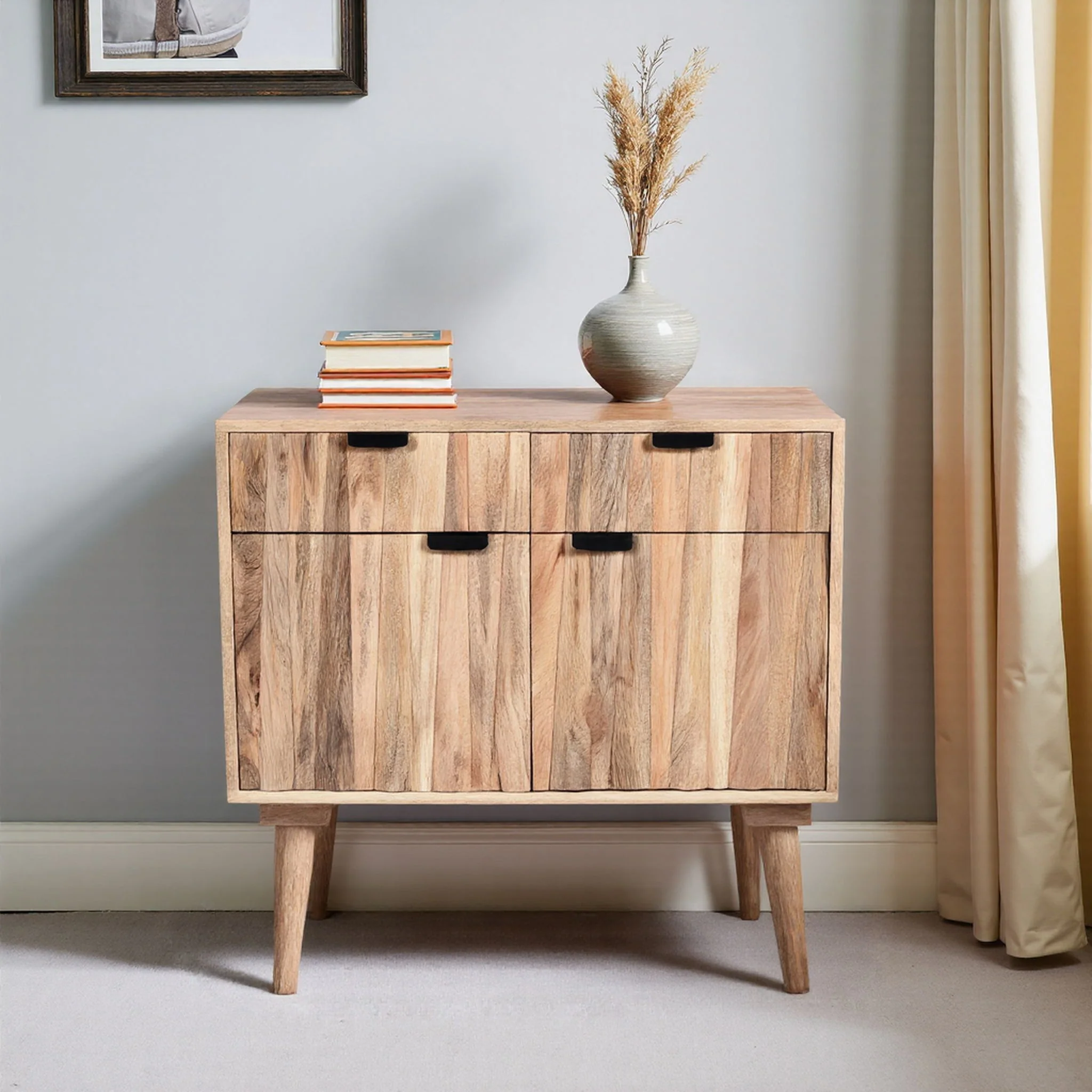 Stylish Style 2 Drawer 2 Door Cabinet, Mango Wood - Natural - Image 6