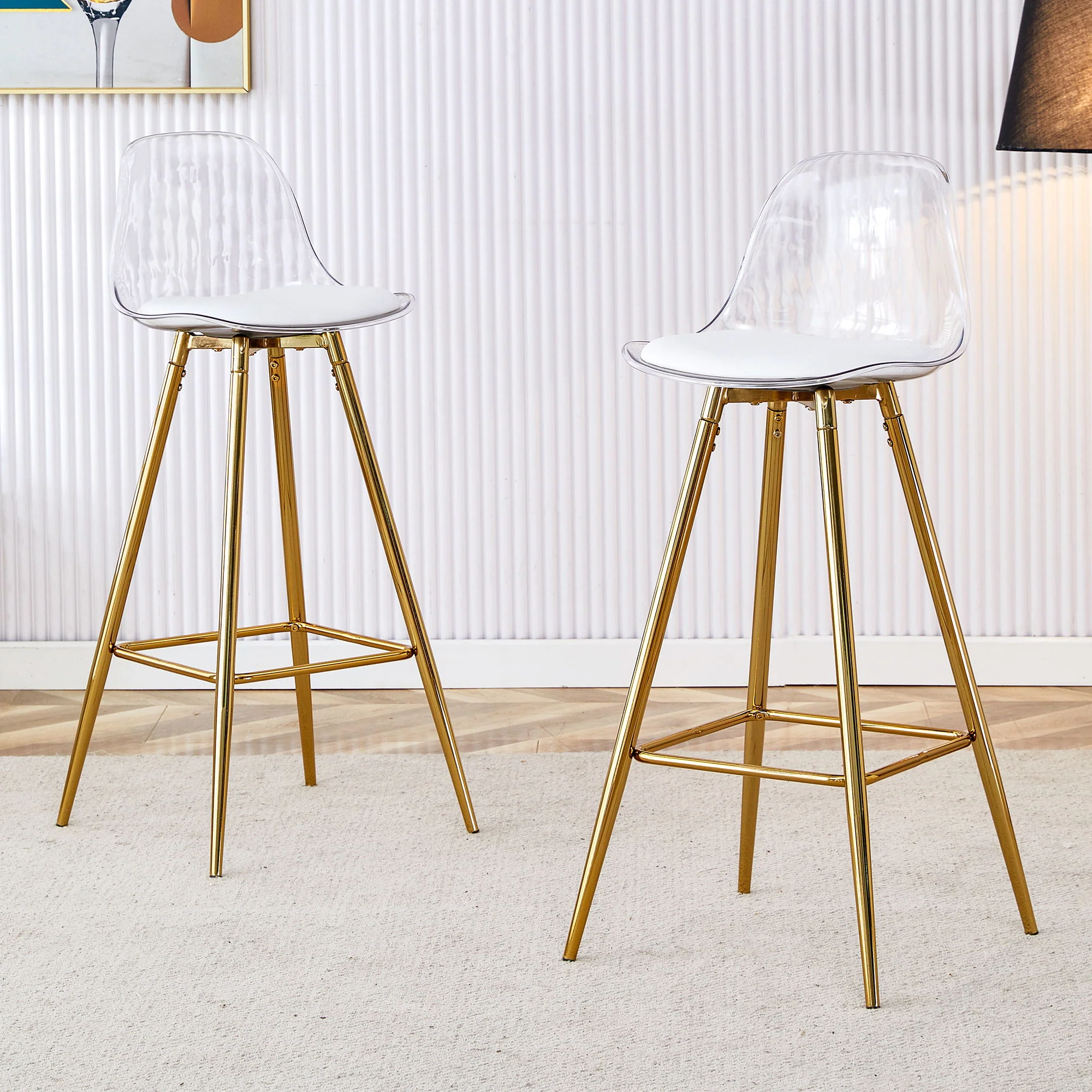 Stylish Upholstered Bar Chairs With Metal Leg - Image 6