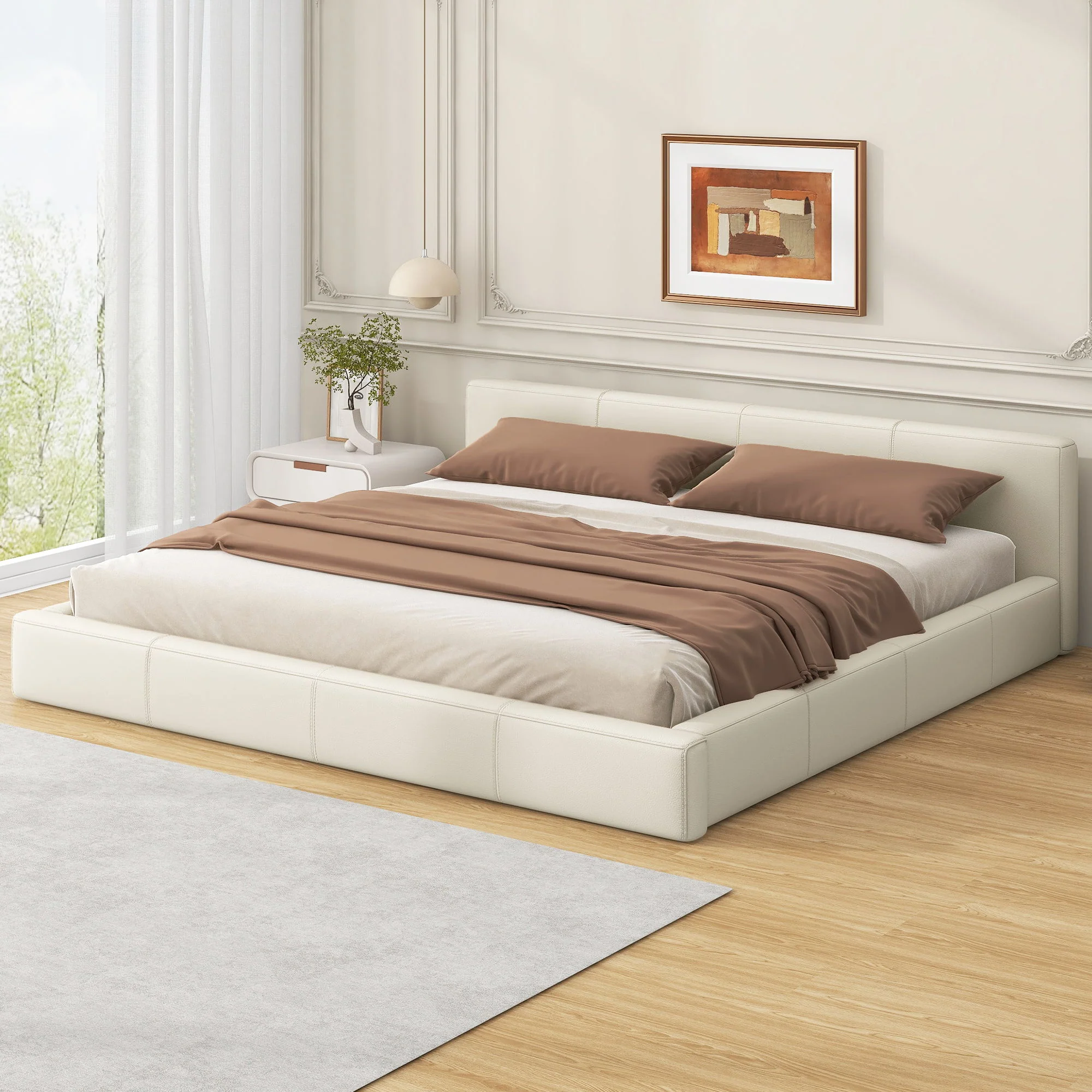 Stylish Upholstered Bed With Birch Wood Frame - Image 35