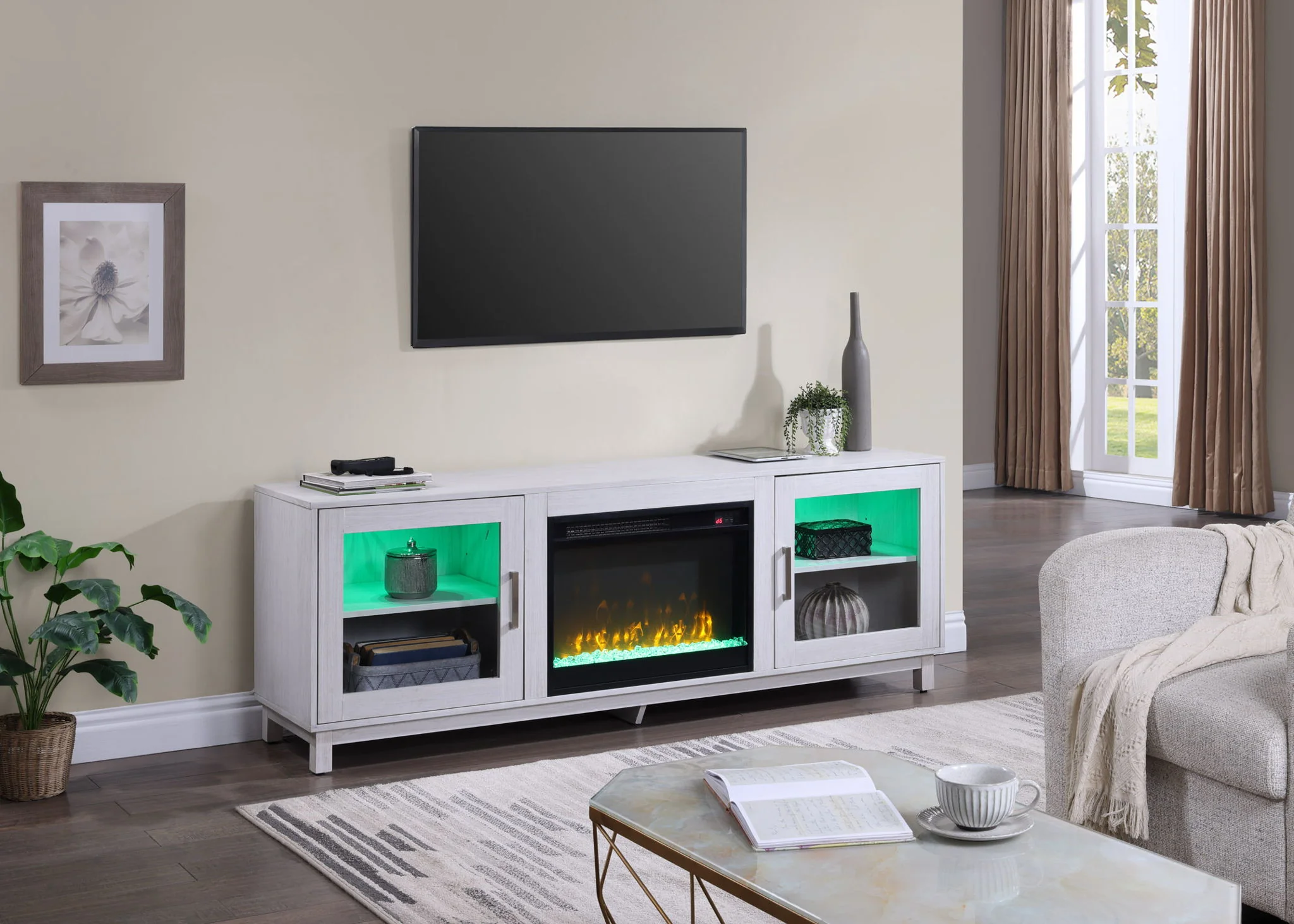Summit - TV Stand Console With Fireplace - White Walnut Finish - Image 4