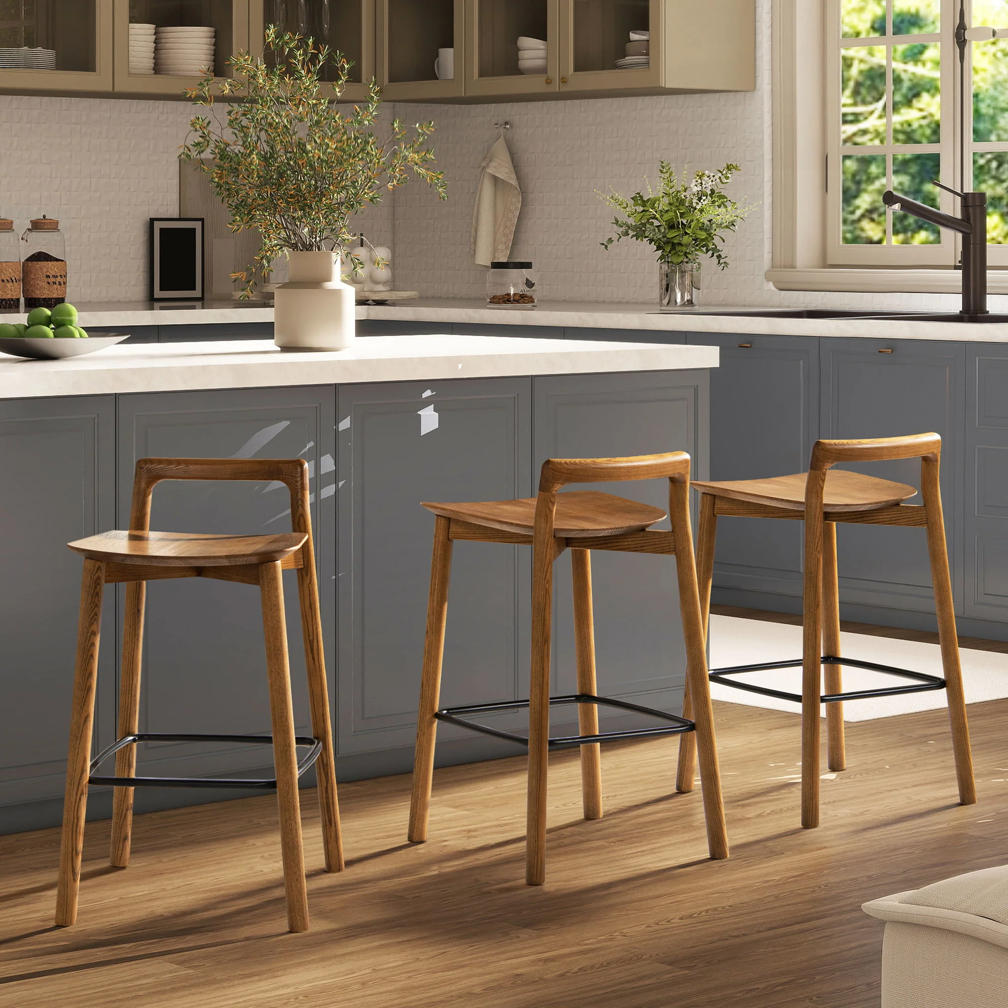 Sven - Modern Minimalist Low Back Counter Stool - Dark Brown Walnut - Image 9