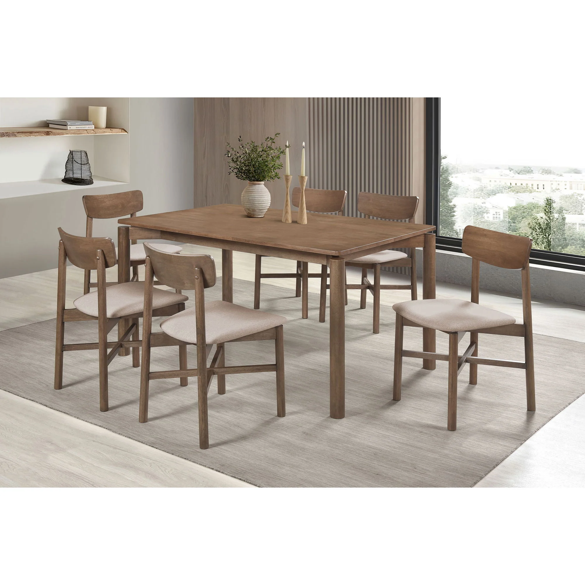 Svenstra - Rectangular Dining Table Set With Armless Side Chairs, Wood, Natural Walnut, 59 X 35.5 X 30 Inches - Image 15